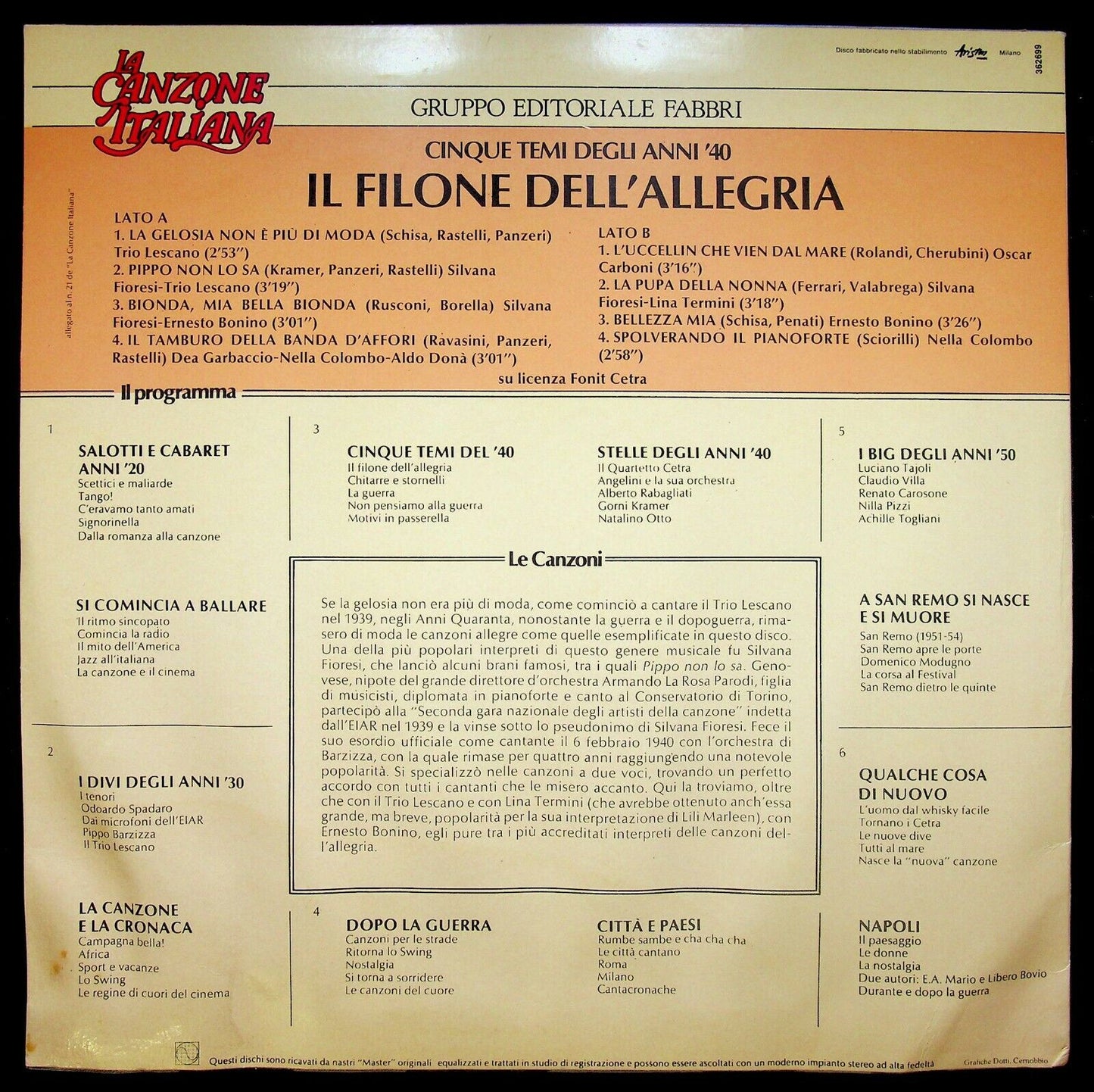 EBOND La Canzone Italiana - Il Filone Dell'allegria Vinile V063125