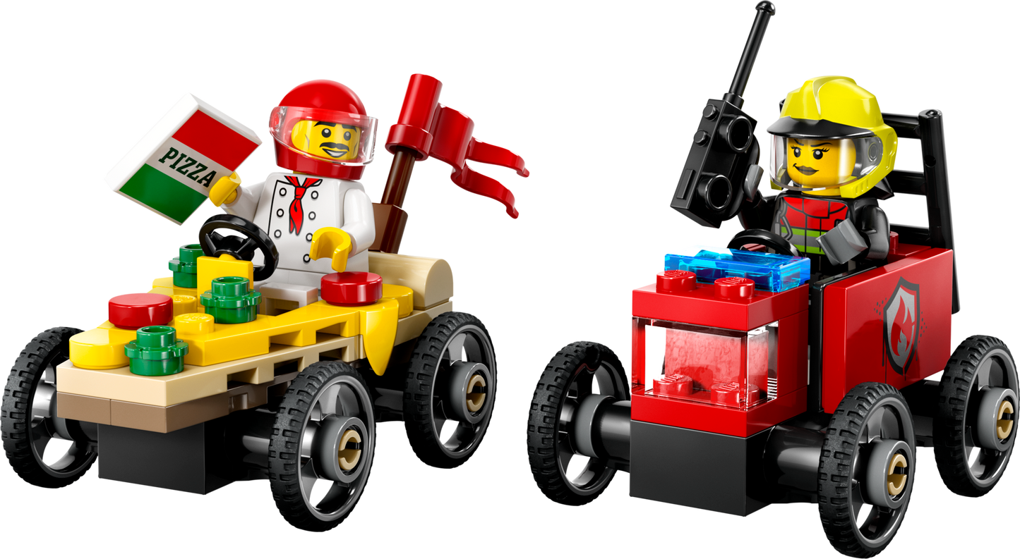 LEGO 60458 Pack veicoli da corsa: pizzaiolo contro pompiere