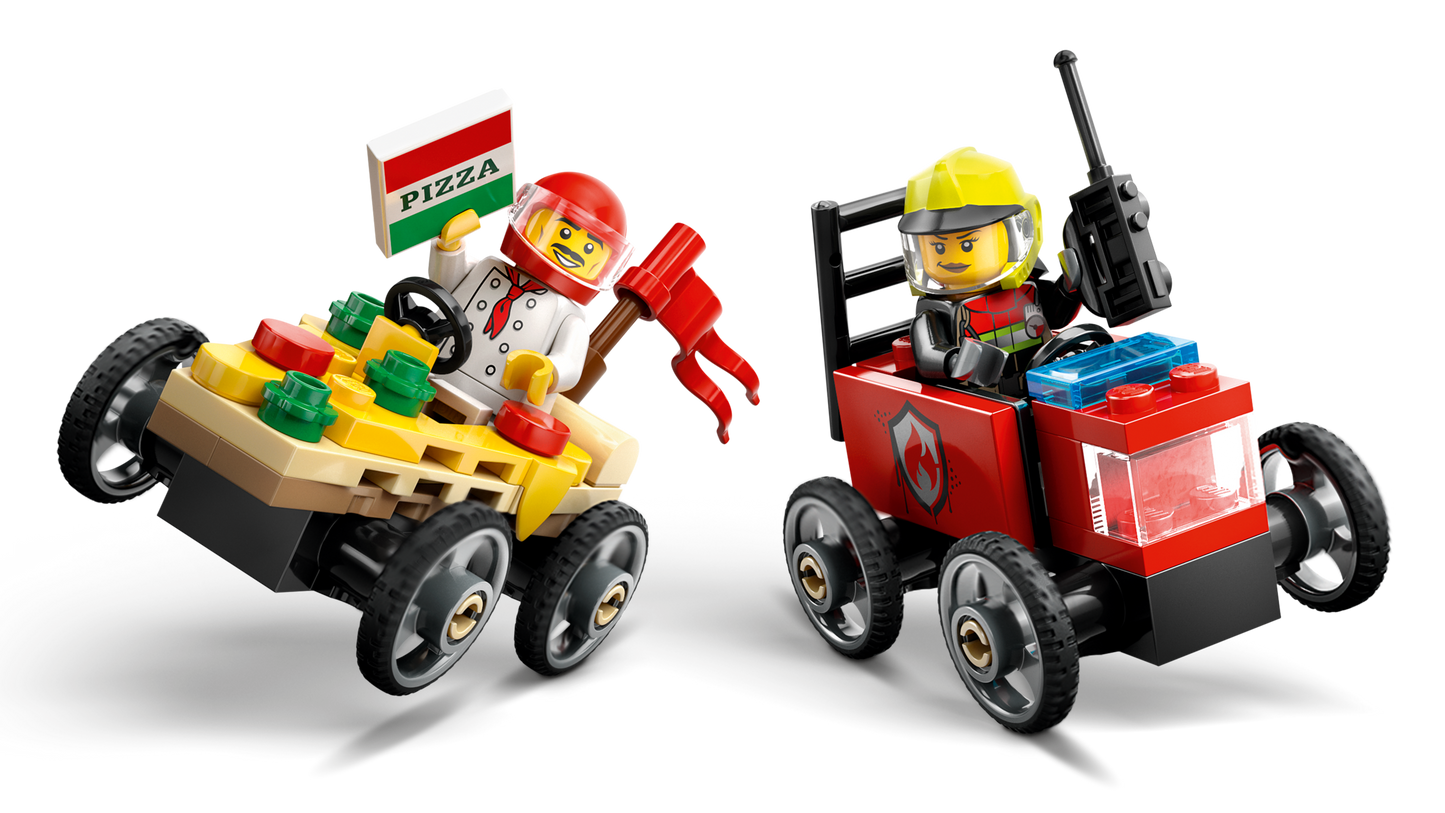 LEGO 60458 Pack veicoli da corsa: pizzaiolo contro pompiere