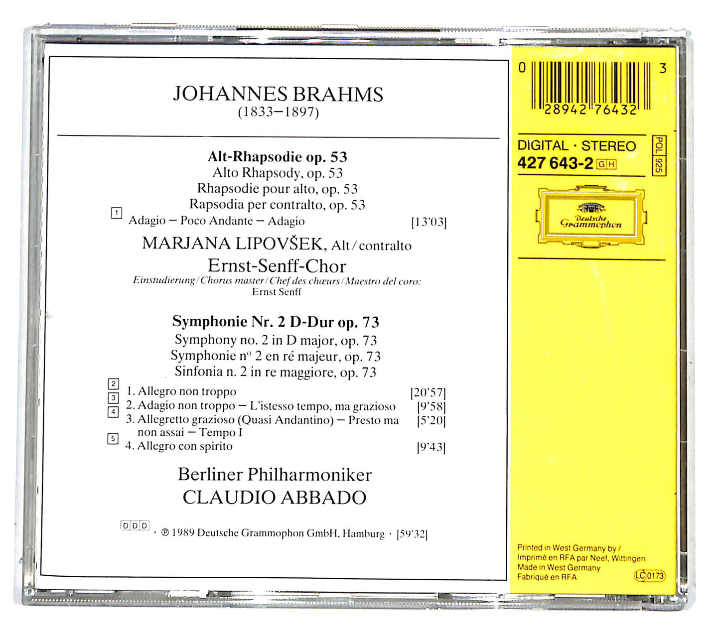 EBOND Brahms - Symphonie No. 2 Alto Rhapsody CD CB034320