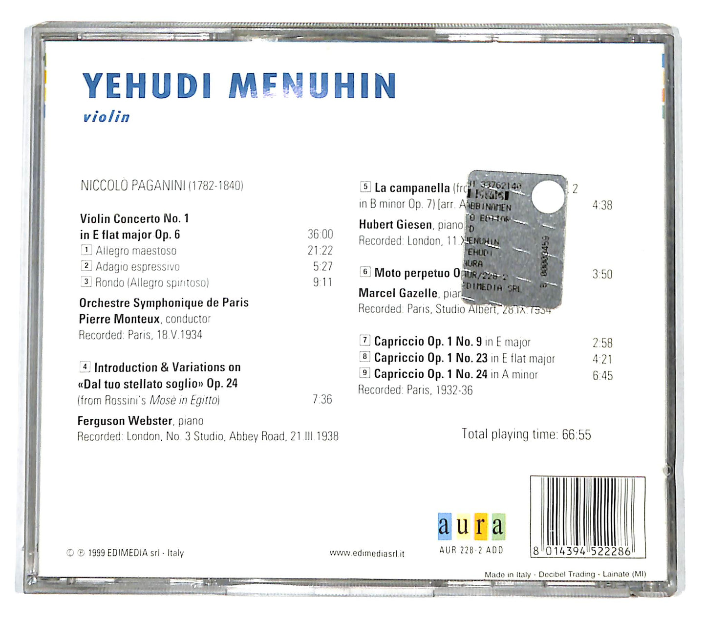 EBOND Yehudi Menuhin - Plays Paganini CD CB036334