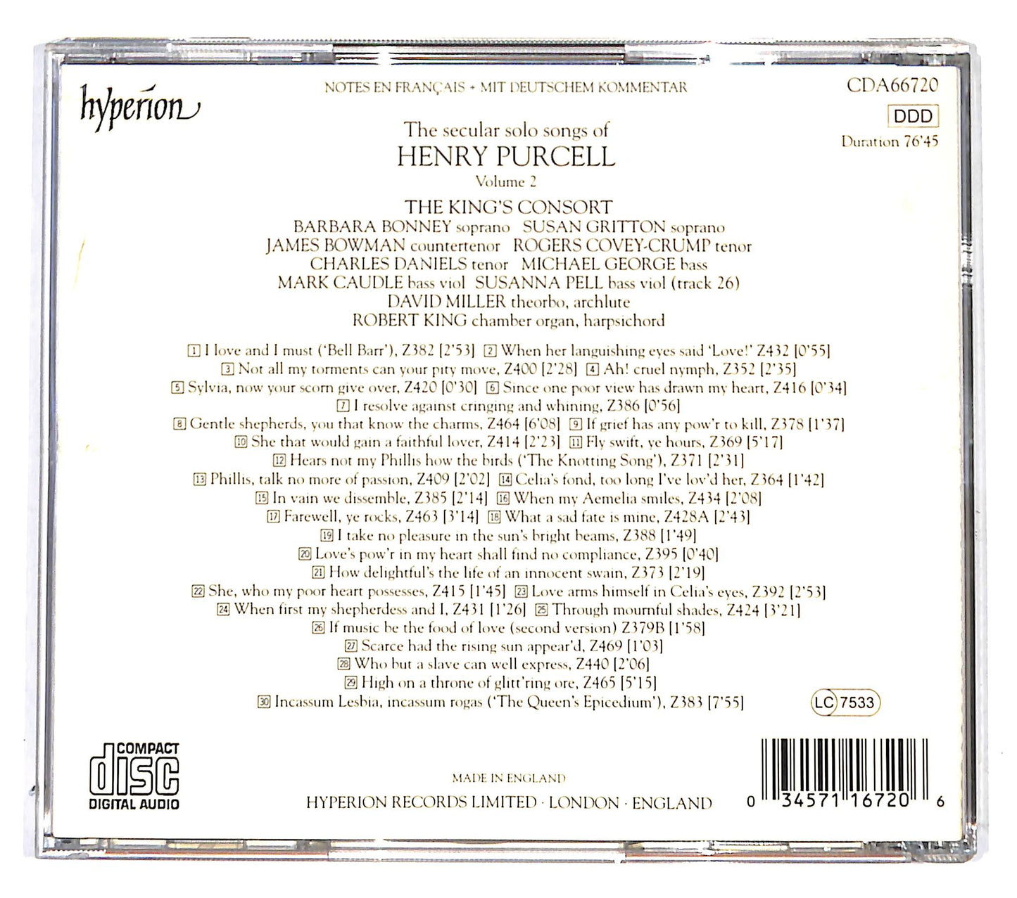 EBOND Various - The Secular Solo Songs Of Henry Purcell Vol.2 CD CB037355