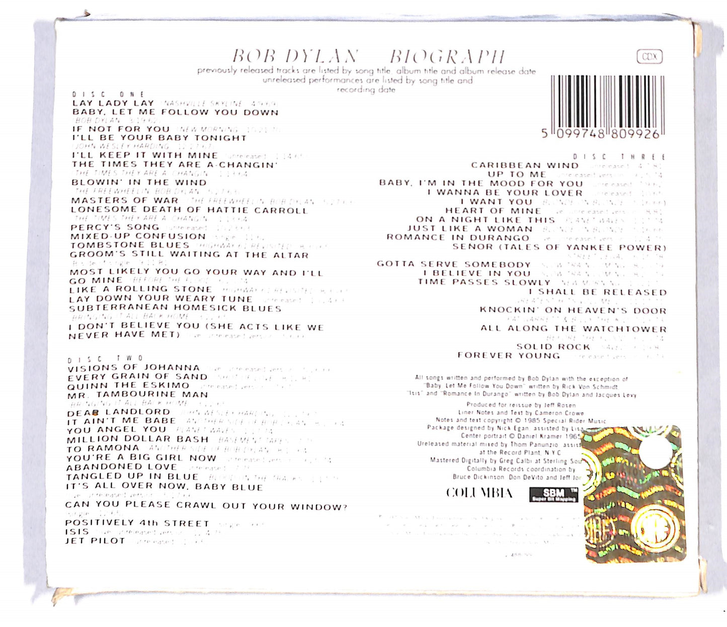 EBOND Bob Dylan - Biograph CD CB037554