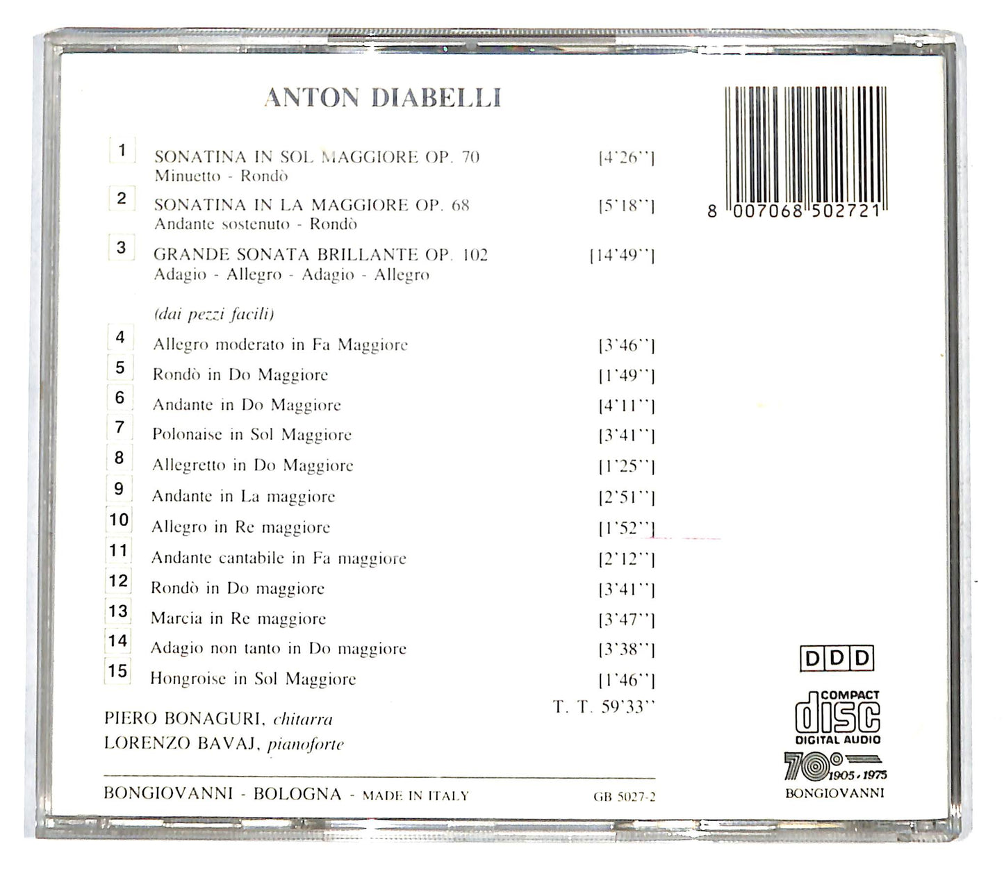 EBOND DIabelli - Sonata op 68 - Sonata op.70 EDITORIALE CD CB040957