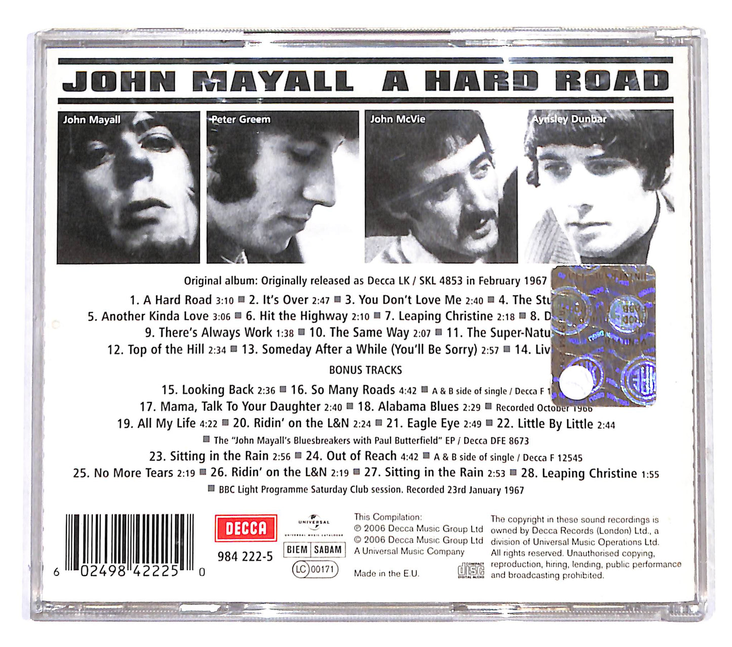 EBOND John Mayall And The Bluesbreakers - A Hard Road CD CB041149