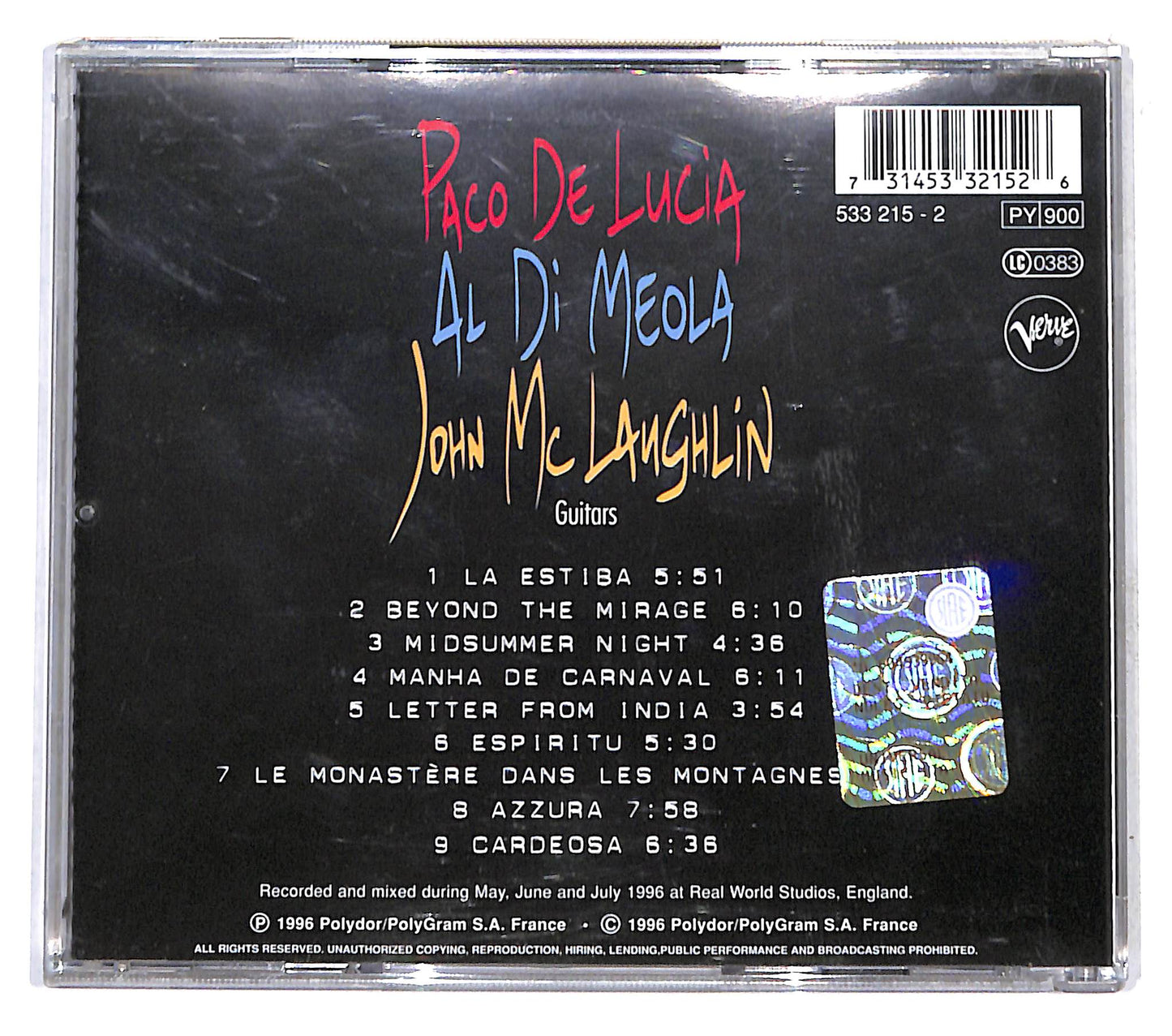 EBOND Paco De Lucia Al Di Meola John McLaughlin - The Guitar Trio CD CB041309