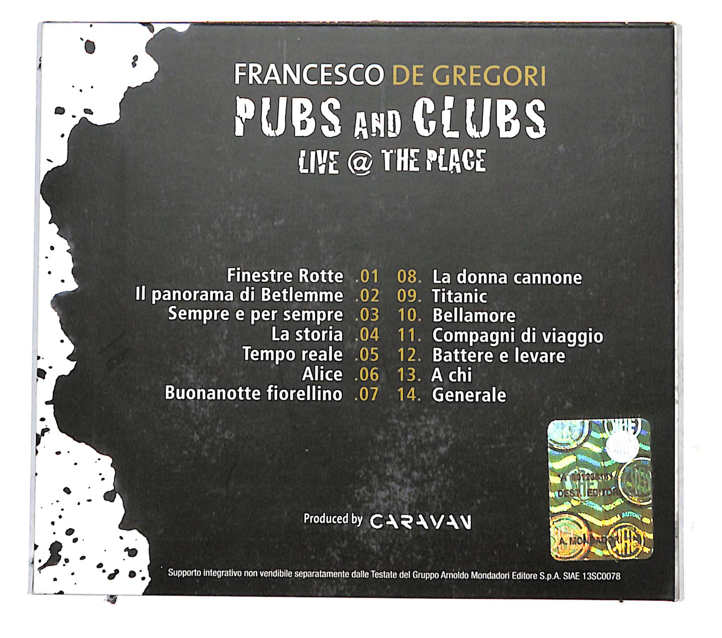EBOND Francesco De Gregori - Pubs And Clubs Live @ The Place CD CB041929