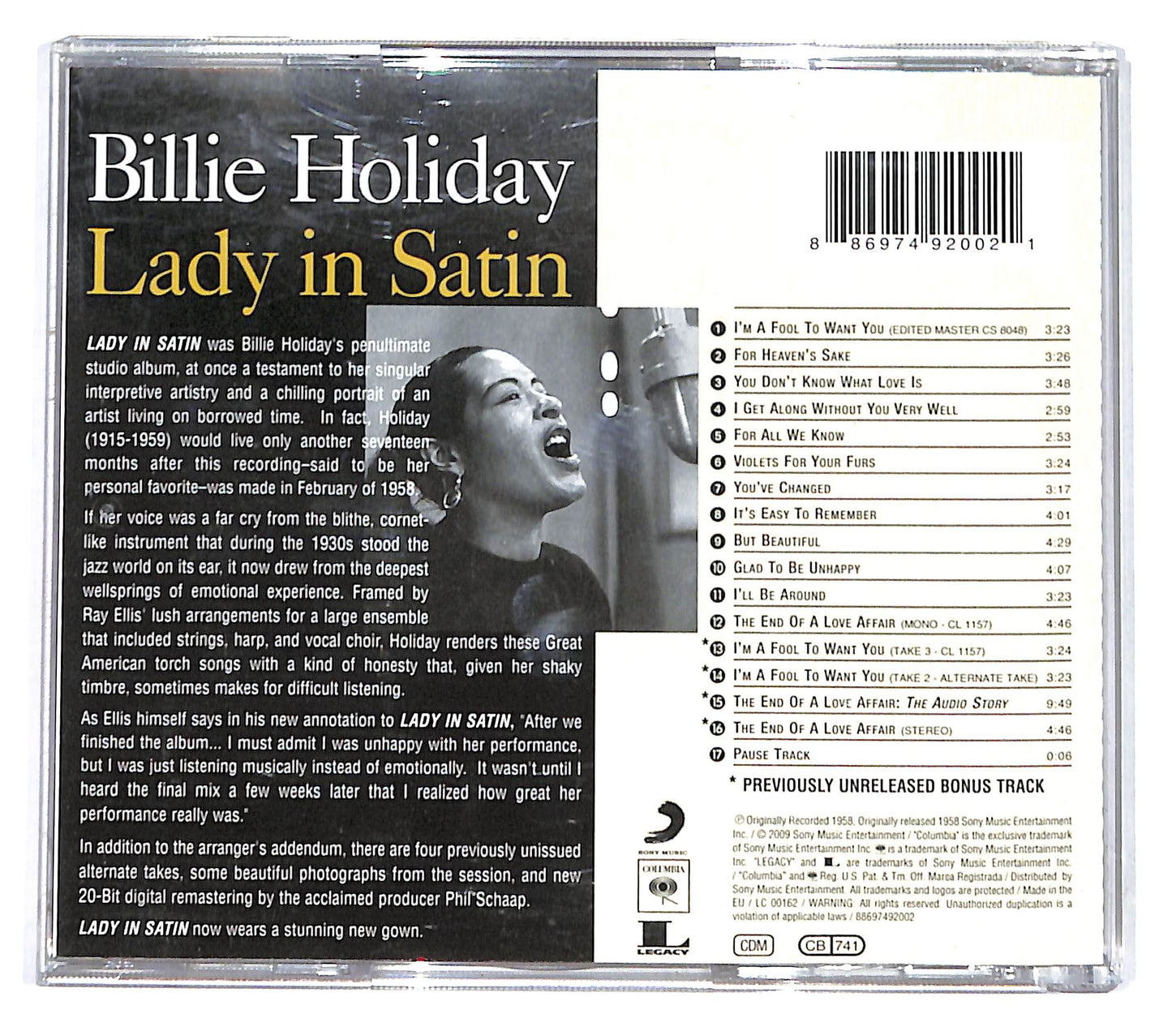 EBOND Billie Holiday - Lady In Satin CD CB043227