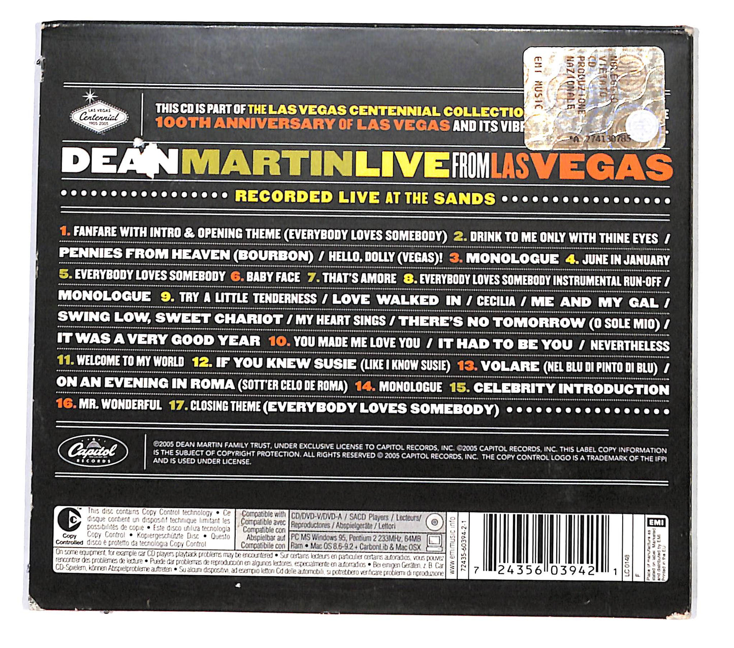 EBOND Dean Martin - Live From Las Vegas DIGIPACK CD CB046137