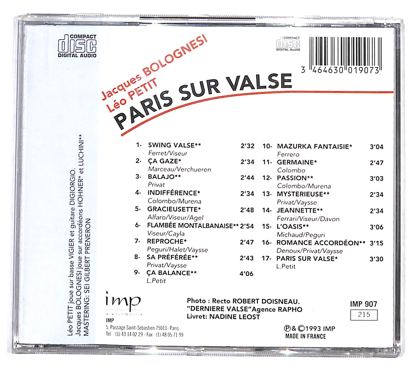 EBOND Jacques Bolognesi Leo Petit - Paris Sur Valse CD CB047765