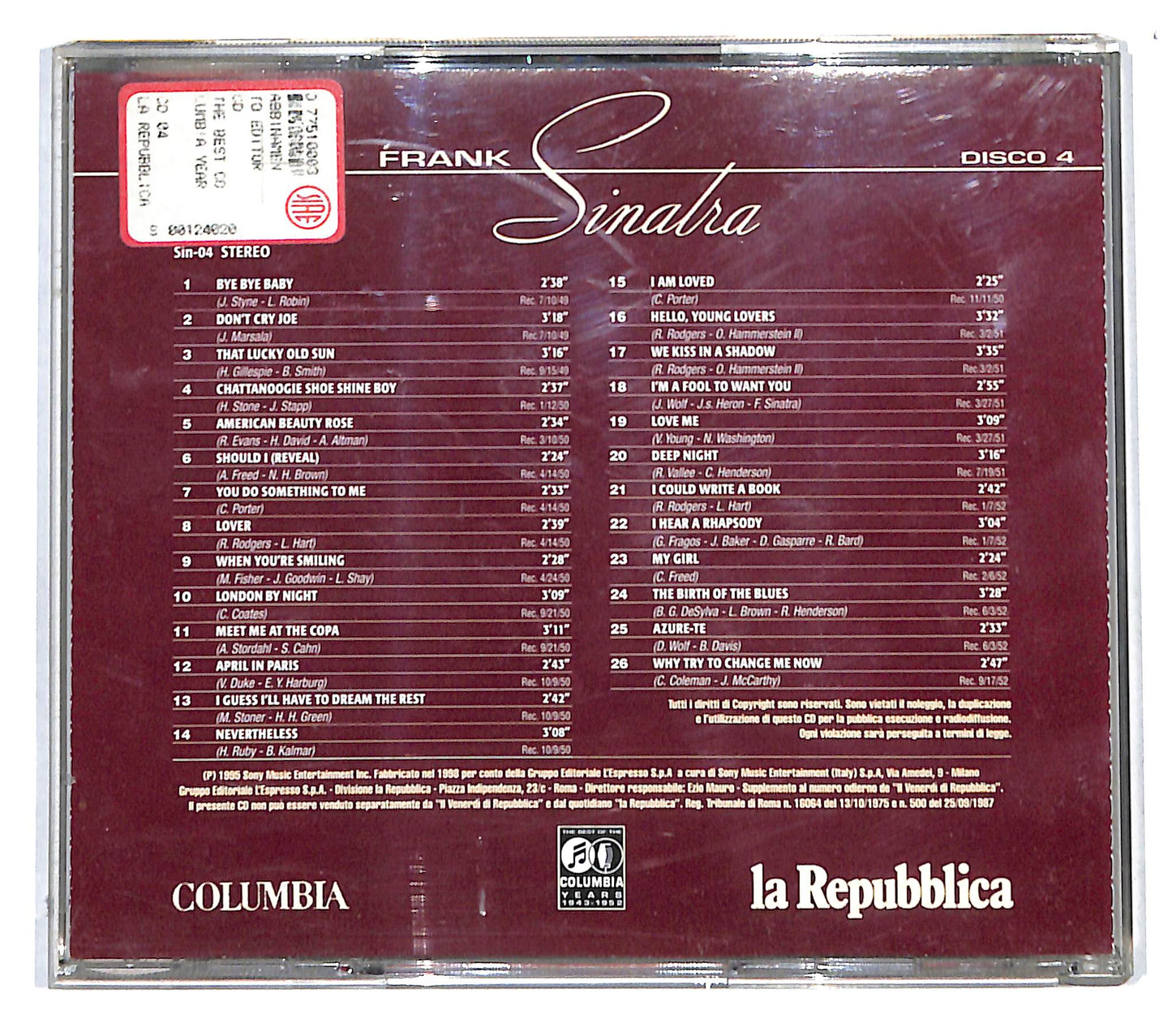 EBOND Frank Sinatra - The Best Of The Columbia Years 43-52 Disco 4 CD CB049215