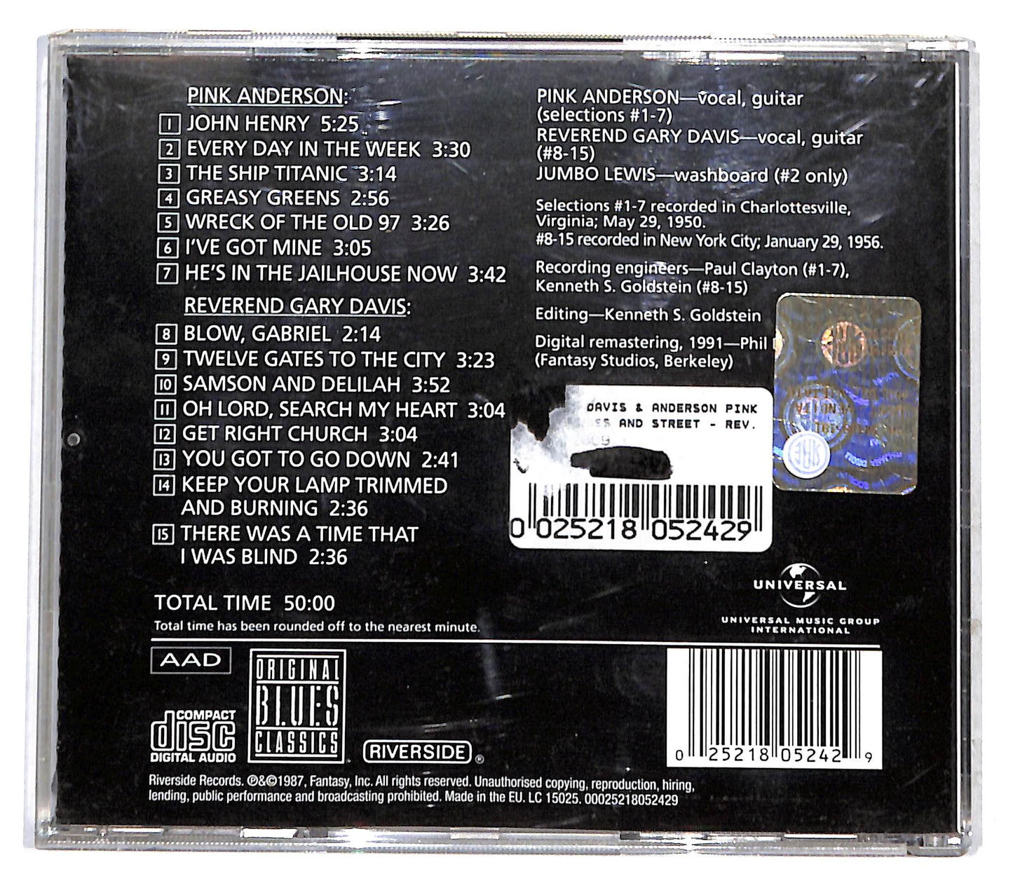 EBOND Gary Davis And Pink Anderson - Gospel Blues And Street Songs CD CB050802