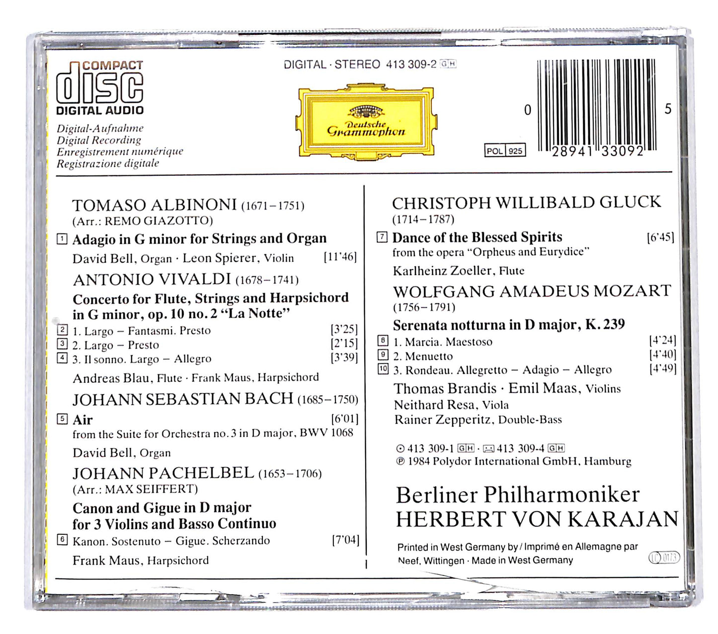 EBOND Albinoni - Vivaldi - Mozart - Karajan - Albinoni: Adagio CD CB073852