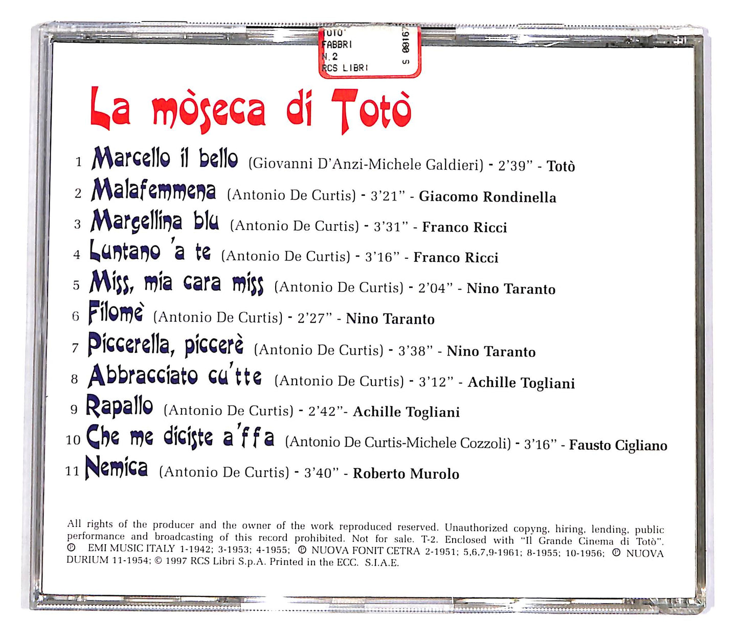 EBOND Various - La Moseca Di Toto EDITORIALE CD CD046957