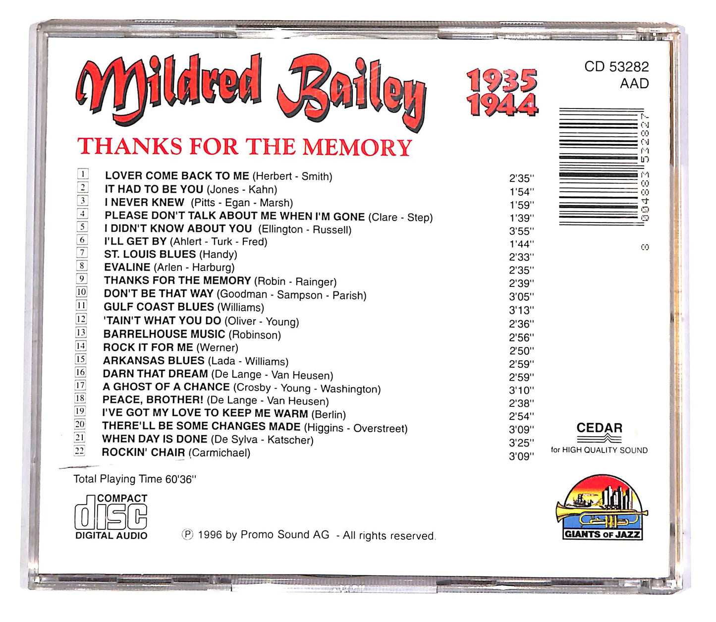 EBOND Mildred Bailey - 1935-1944 (Thanks For The Memory) (2 dischi) CD CD047022