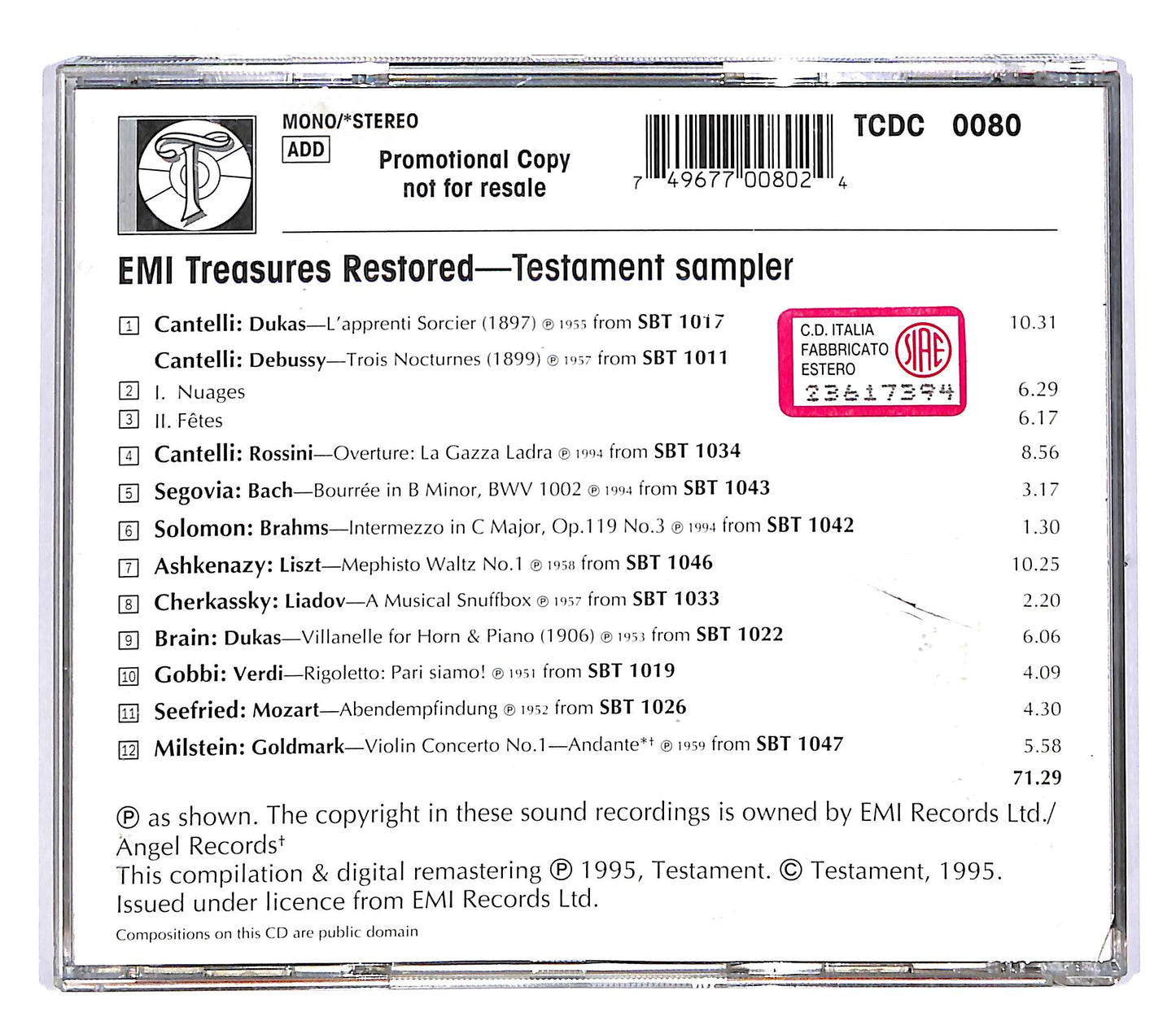 EBOND Various - EMI Treasures Restored - Testament Sampler CD CD048439