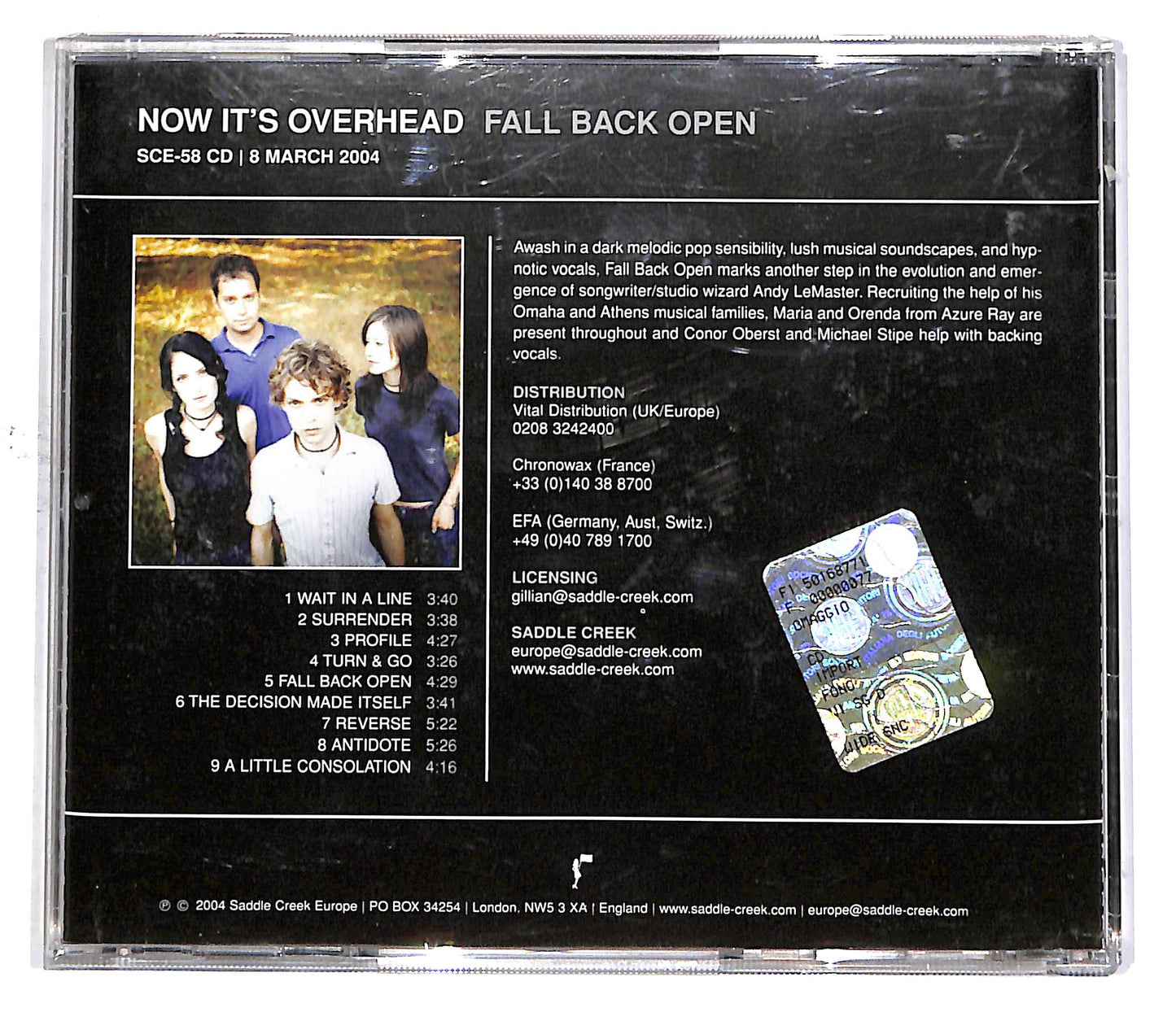 EBOND Now It's Overhead - Fall Back Open CD CD049464