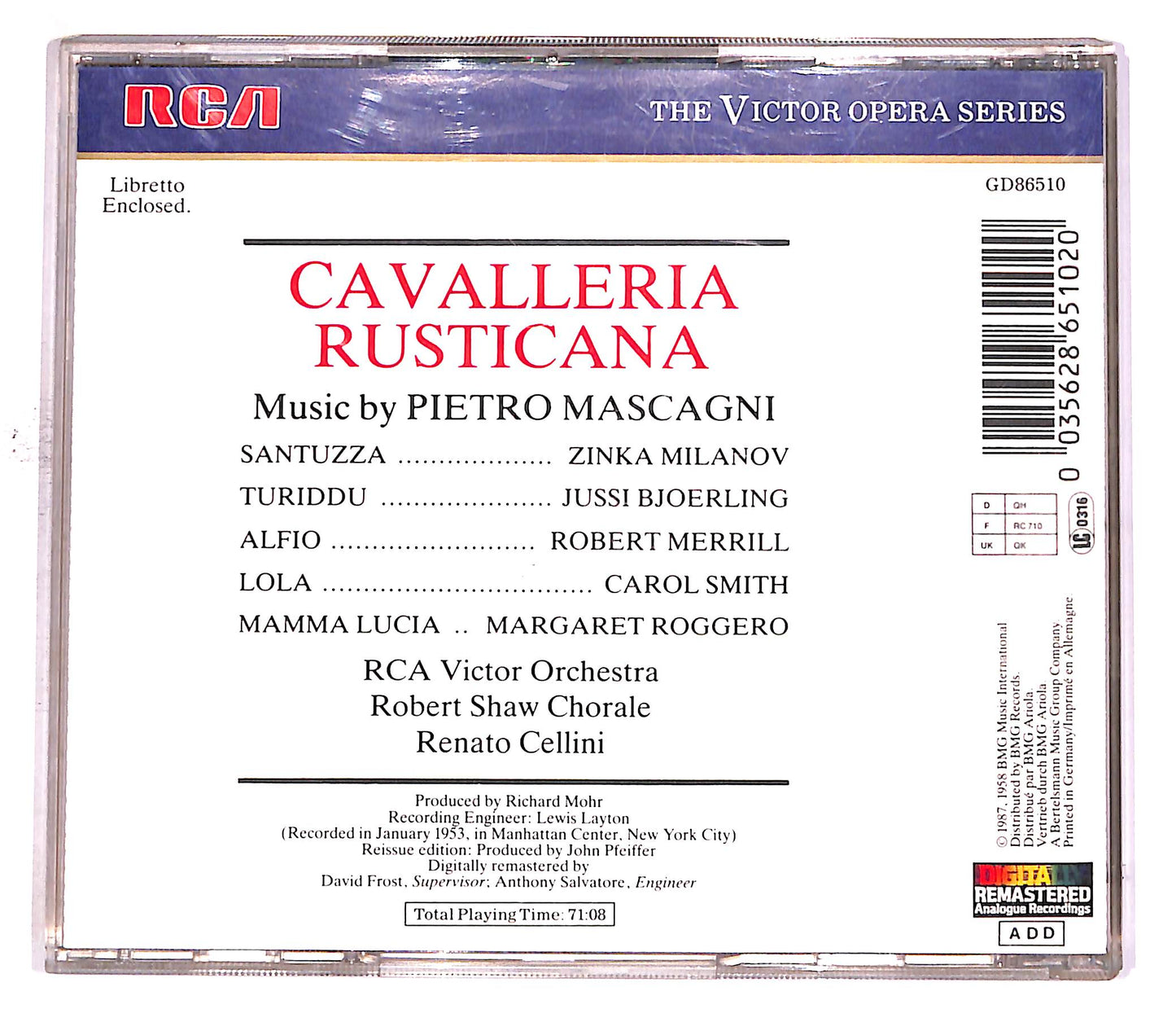 EBOND Mascagni - Cavalleria Rusticana - Milanov, Bjoerling, Merrill CD CD050059