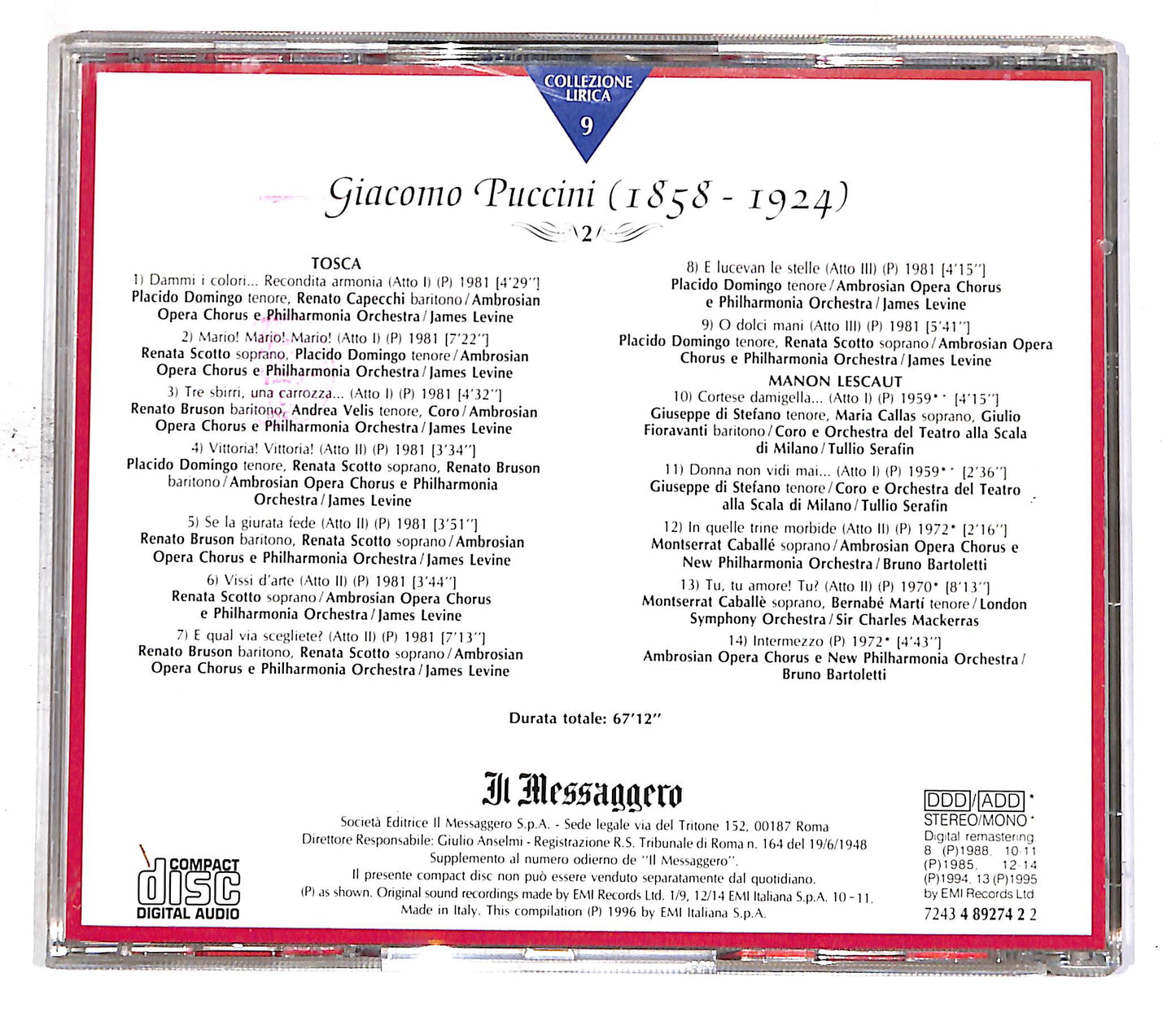 EBOND Collezione Lirica Vol.9 - Puccini 2 EDITORIALE CD CD050156