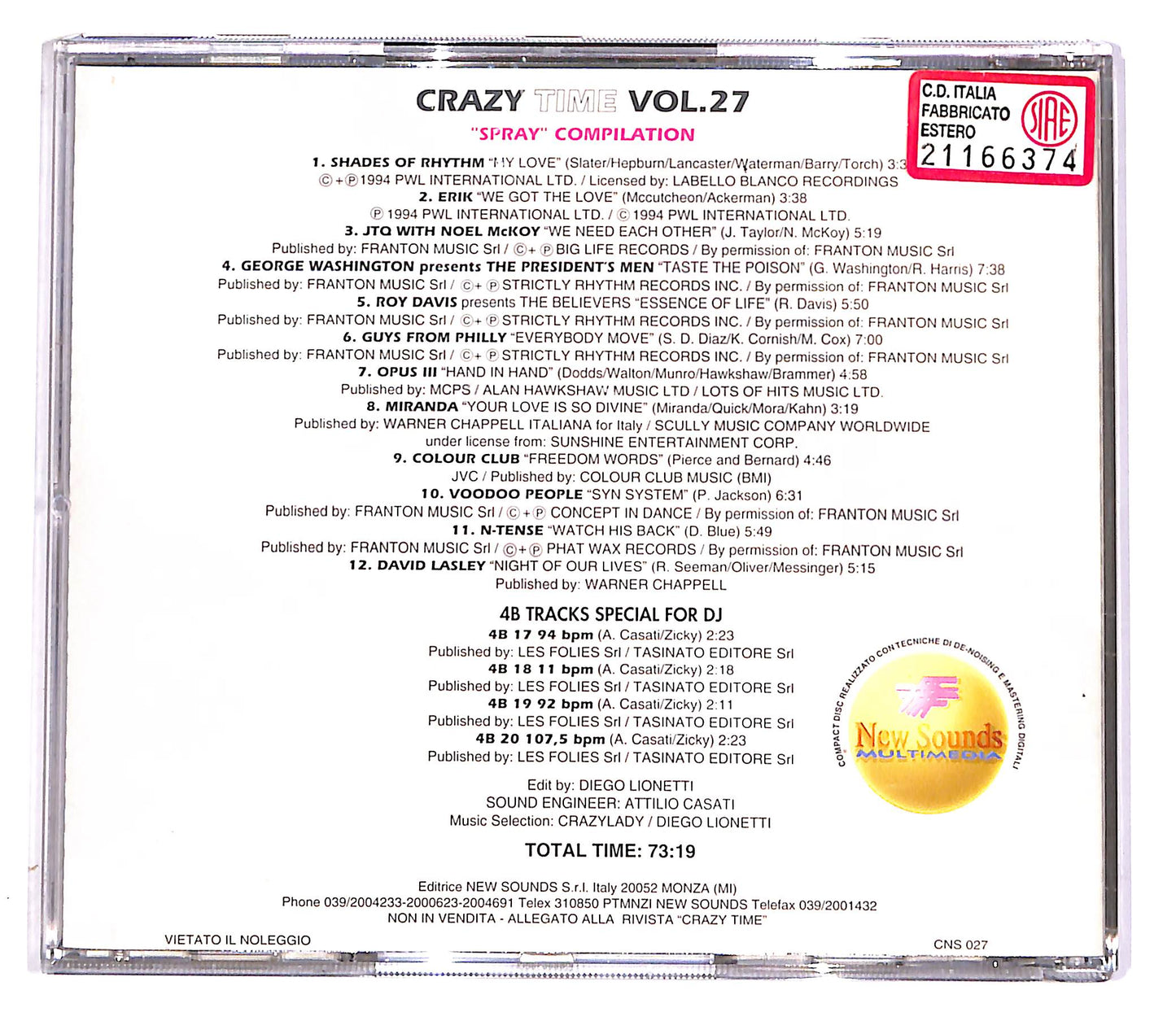 EBOND Various - Crazy! Time Vol. 27 'Spray Compilation' EDITORIALE CD CD050249