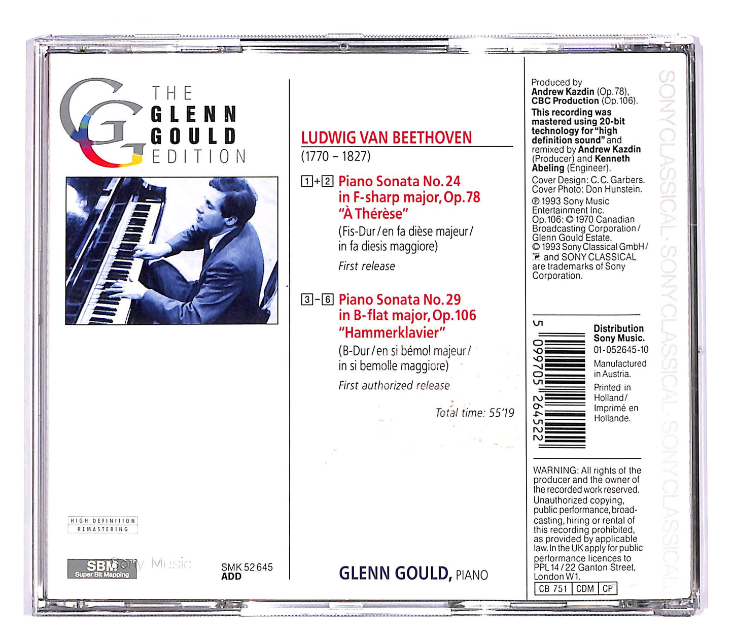 EBOND The Glenn Gould Edition - Beethoven piano sonatas op 78 CD CD050339