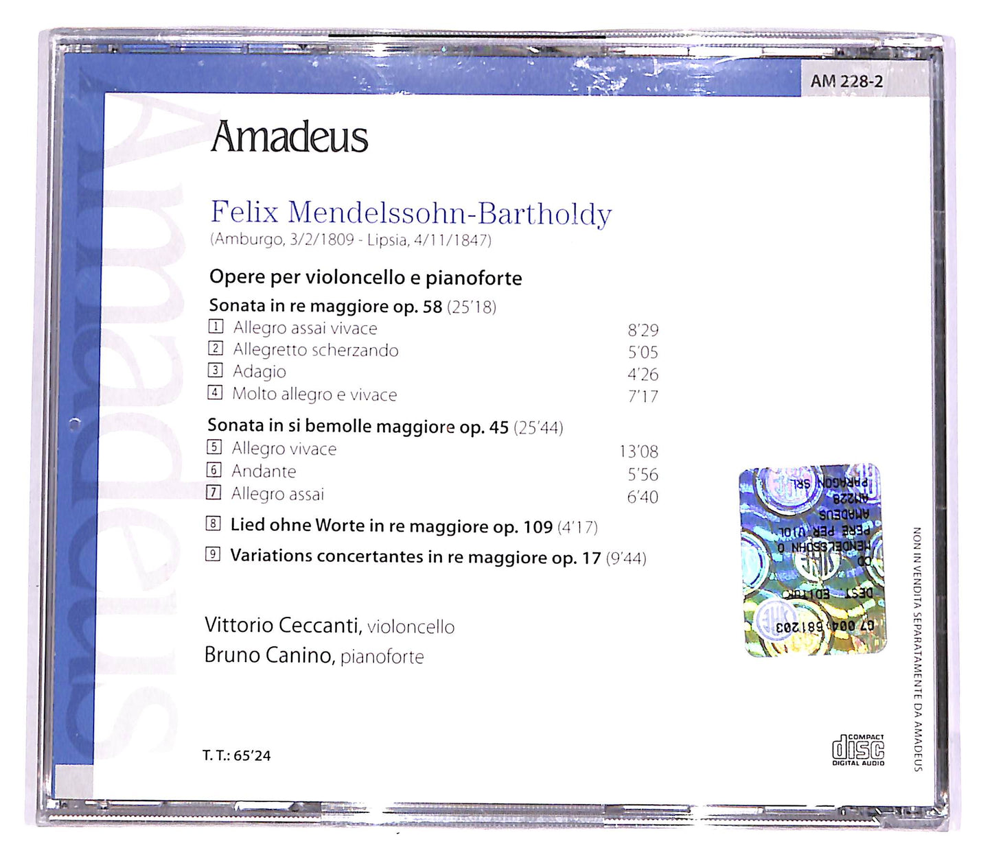 EBOND Mendelssohn - Opere Per Violoncello E Pianoforte EDITORIALE CD CD051557