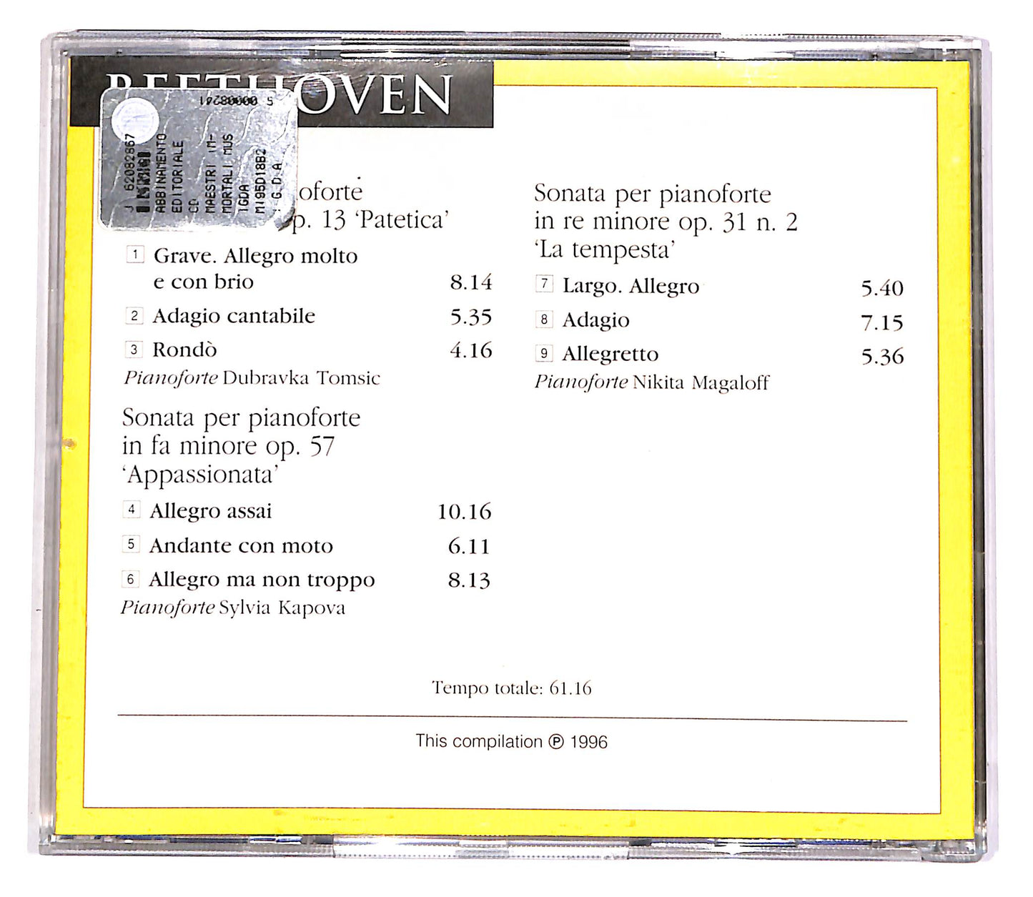 EBOND Beethoven - Sonate Per Piano Op.13, Op.57, Op.31 N.2 EDITORIA CD CD051717