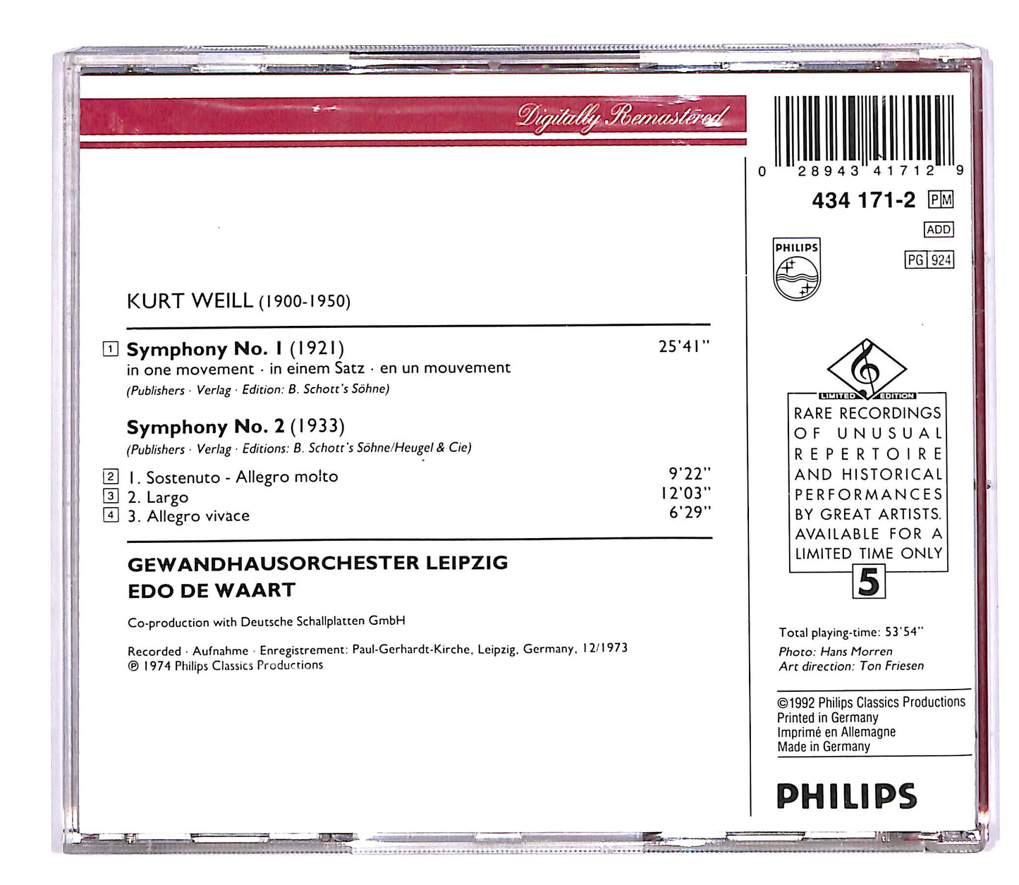 EBOND Kurt Weill - Symphonies Nos. 1 e 2 CD CD053634