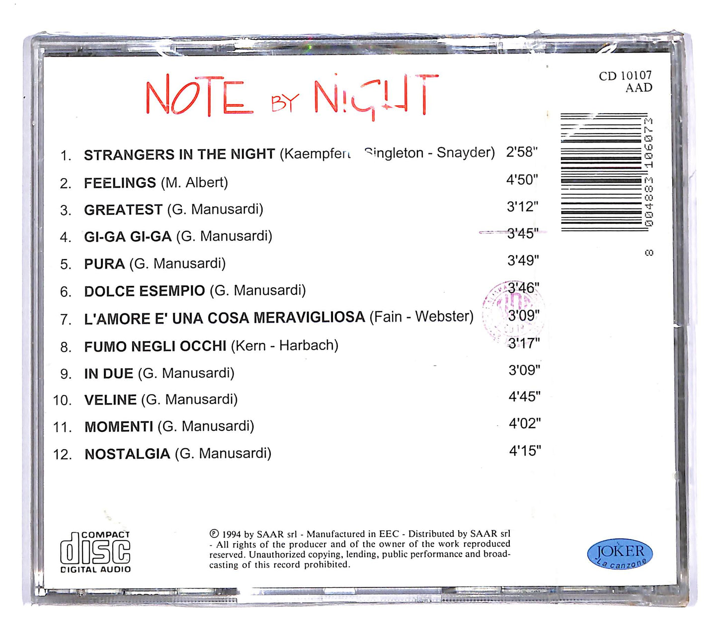 EBOND Various - Note by Night CD CD055126