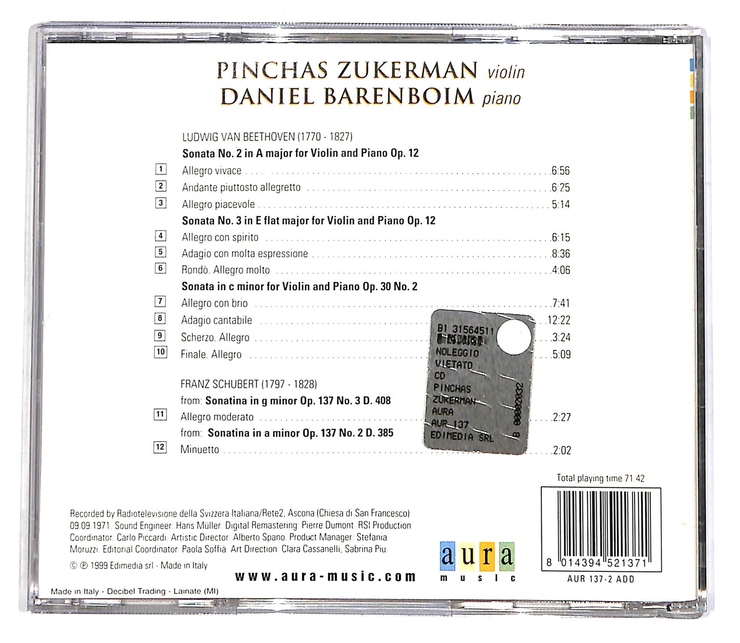 EBOND Zukerman - Barenboim - Beethoven, Schubert CD CD055714