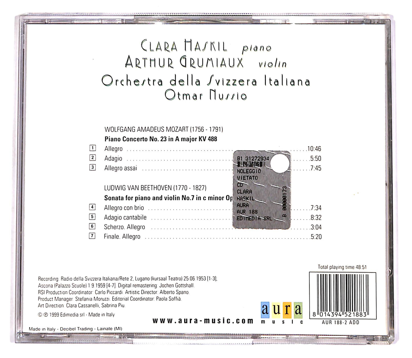 EBOND Haskil - Grumiaux - Nussio - Mozart, Beethoven CD CD055716