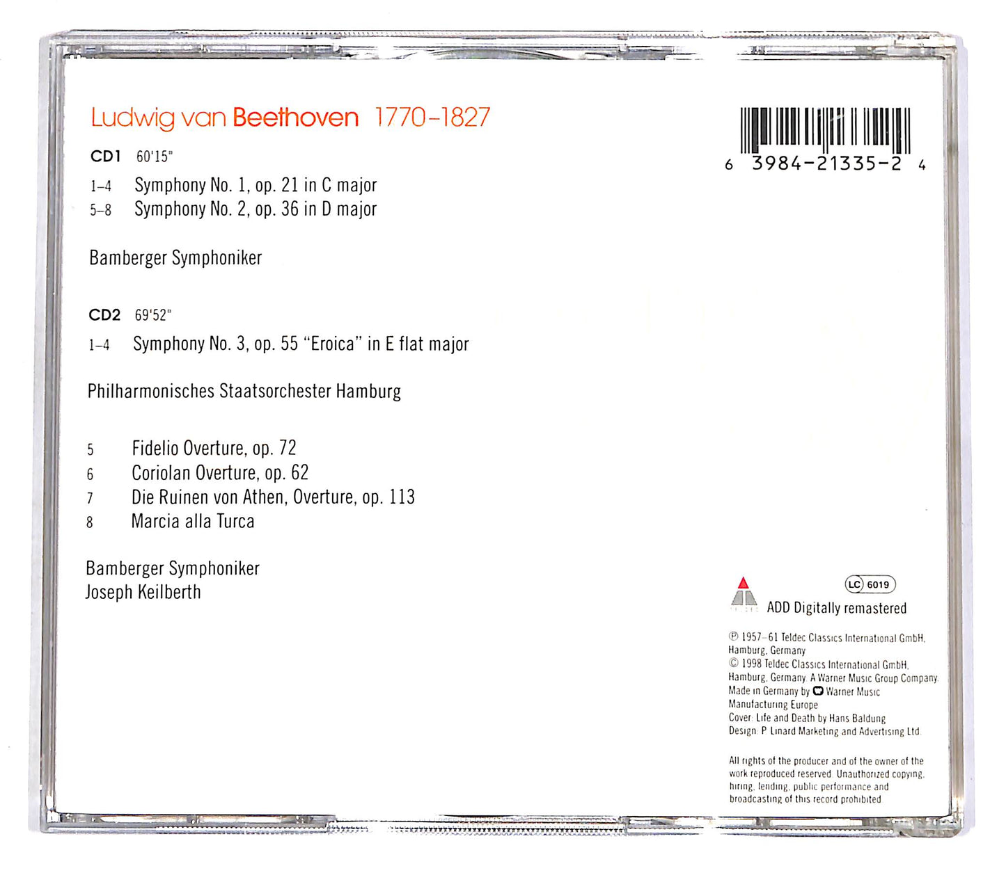 EBOND Beethoven - Symphonies Nos. 1, 2 & 3 - Keilberth (2 dischi) CD CD055818