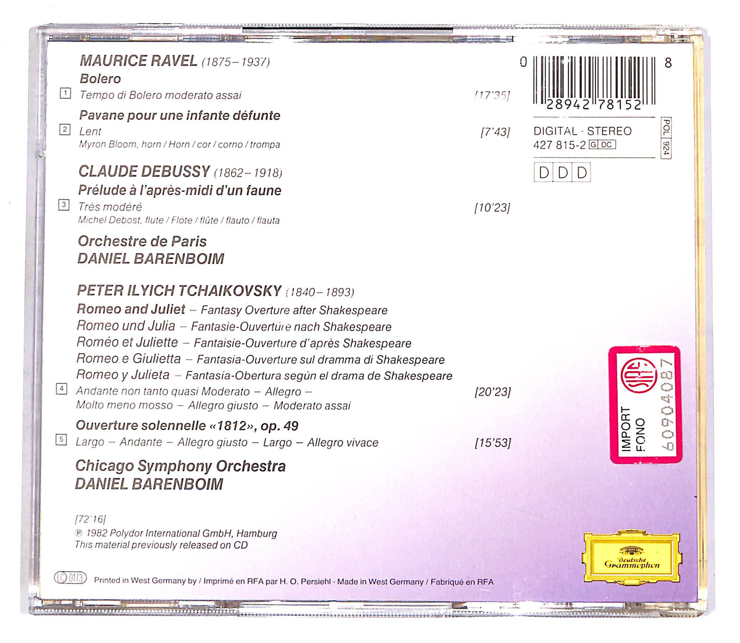 EBOND Ravel - Bolero - Tchaikovsky - 1812 Overture - Romeo & Juliet CD CD055831