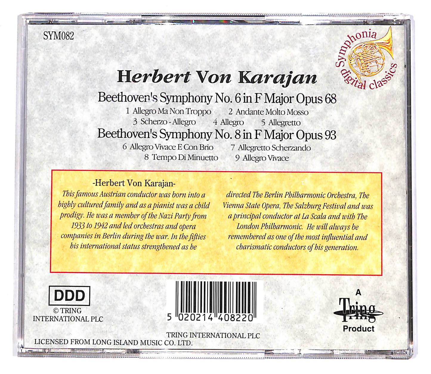 EBOND Herbert Von Karajan - Beethoven's Symphonies 6 & 8 CD CD055839