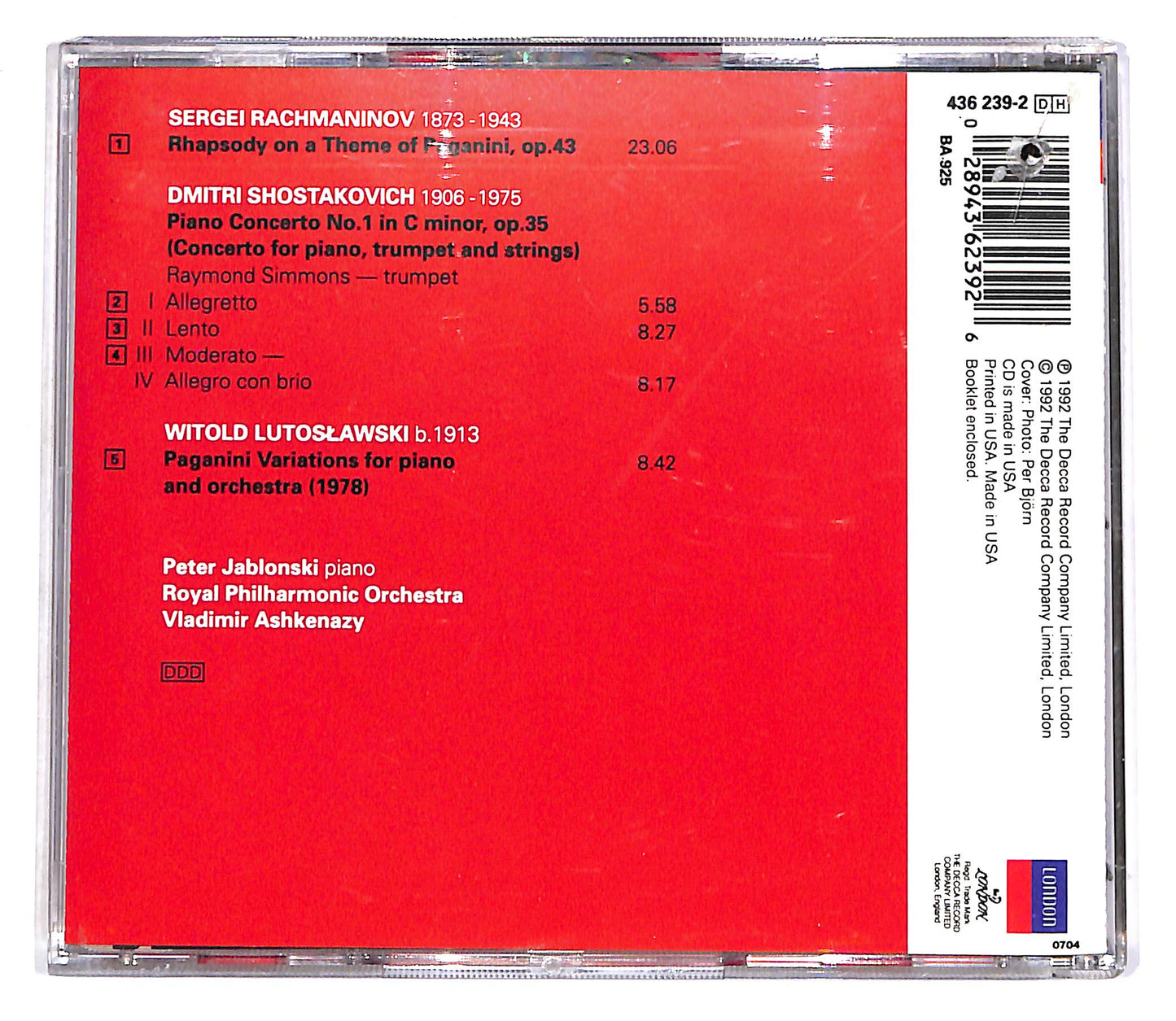 EBOND Rachmaninov, Shostakovich, Luto St Awski, Jablonski, Ashkenazy CD CD055903