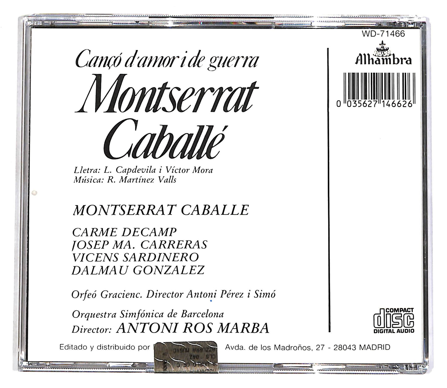 EBOND Canco D'amor I De Guerra - Montserrat Caballe CD CD055933