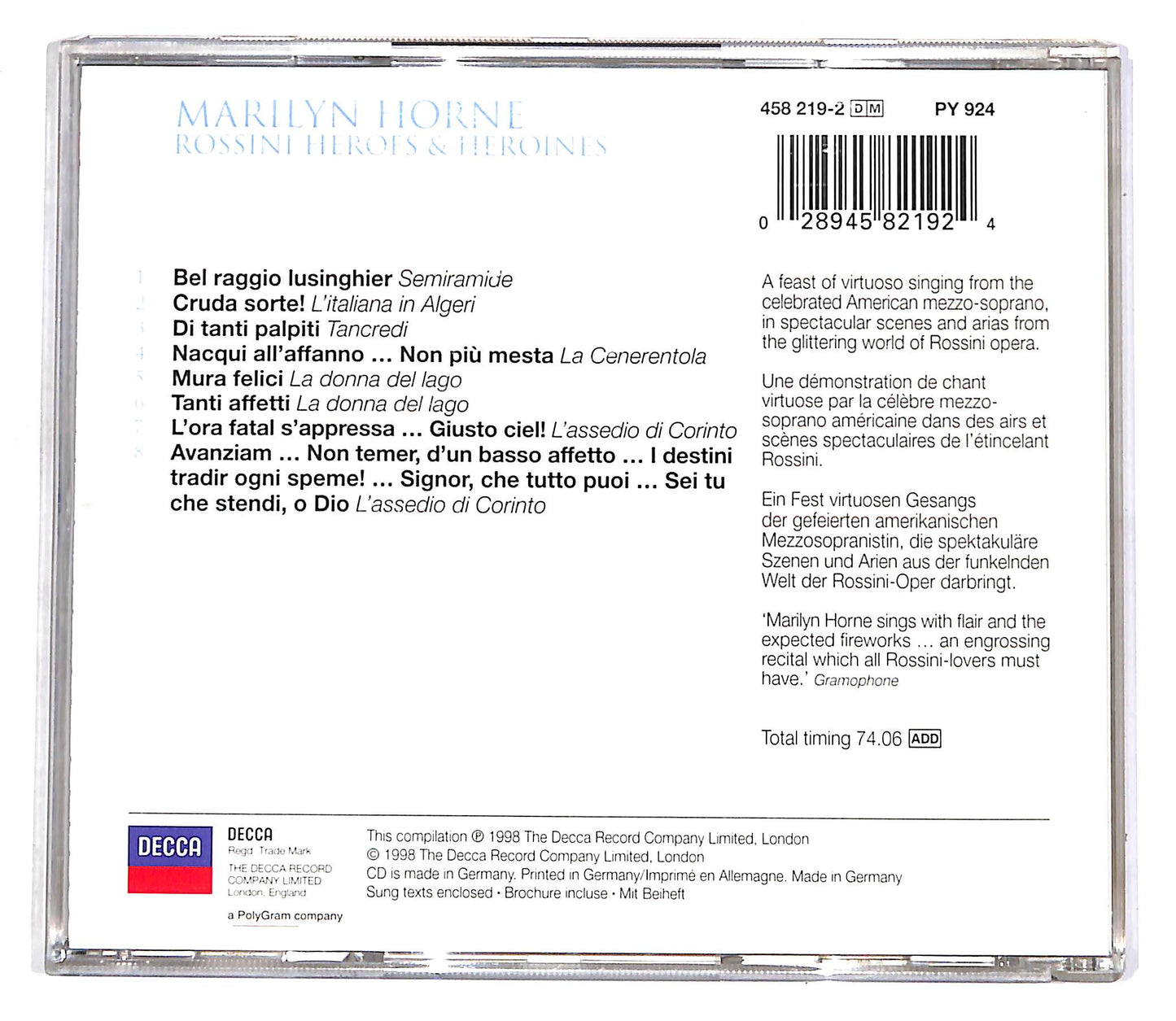 EBOND Spectacular Voice Of Marylin Horne - Rossini Heroes & Heroines CD CD056020