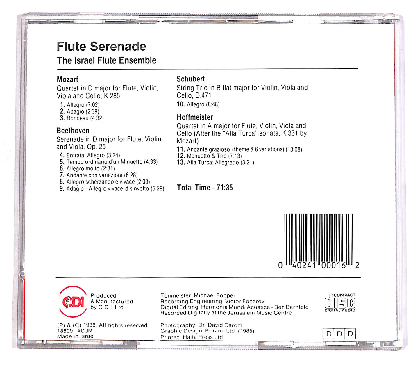 EBOND The Israel Flute Ensemble - Flute Serenade CD CD056611