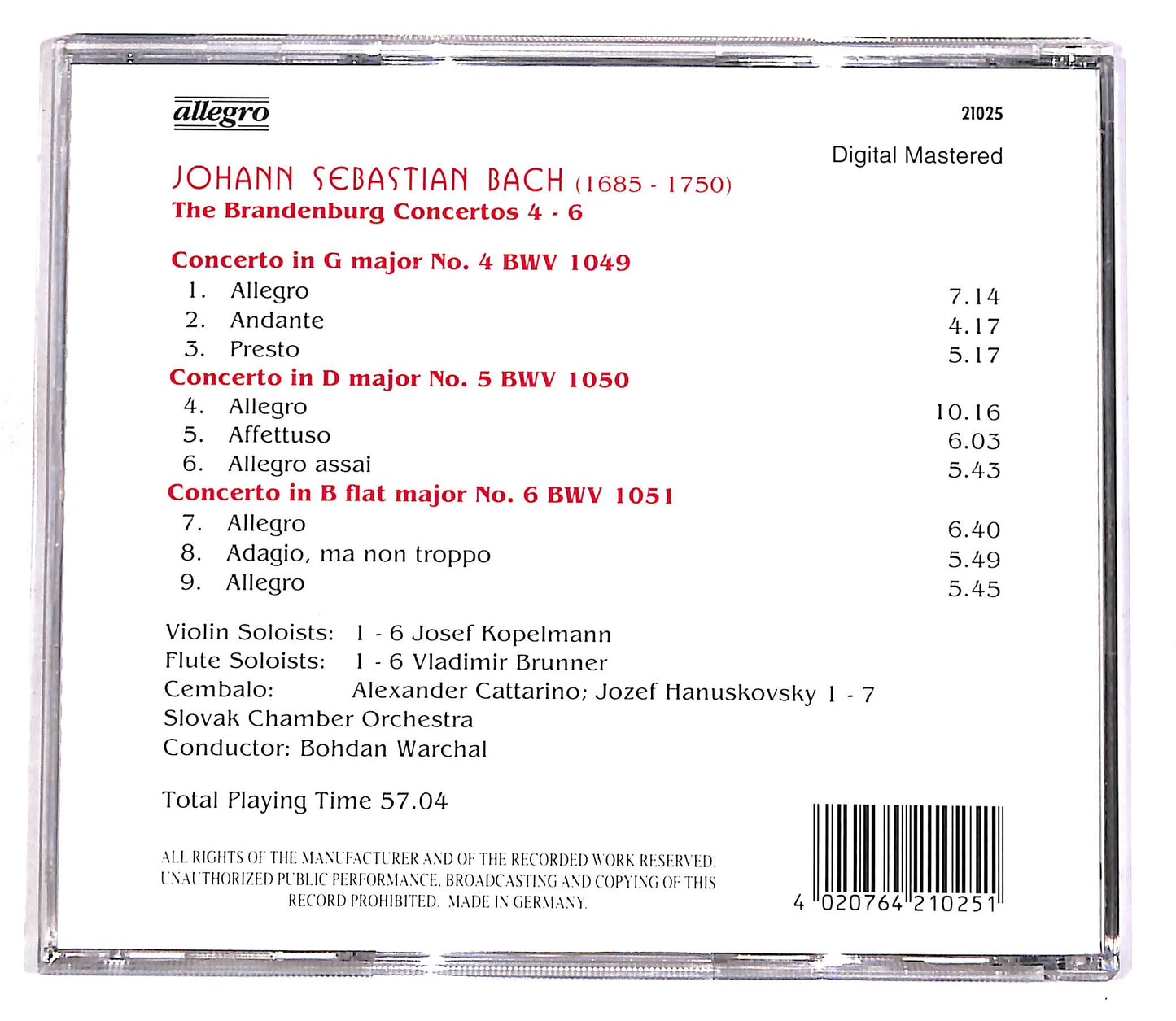 EBOND Johann S. Bach - The Brandenburg Concerts No. 4-6 CD CD056660