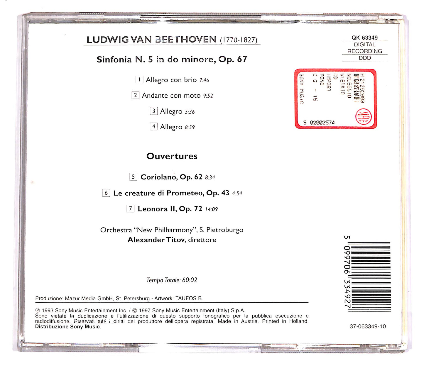 EBOND Ludwig Van Beethoven - Sinfonia N.5 Op.67 - Ouvertures CD CD057006