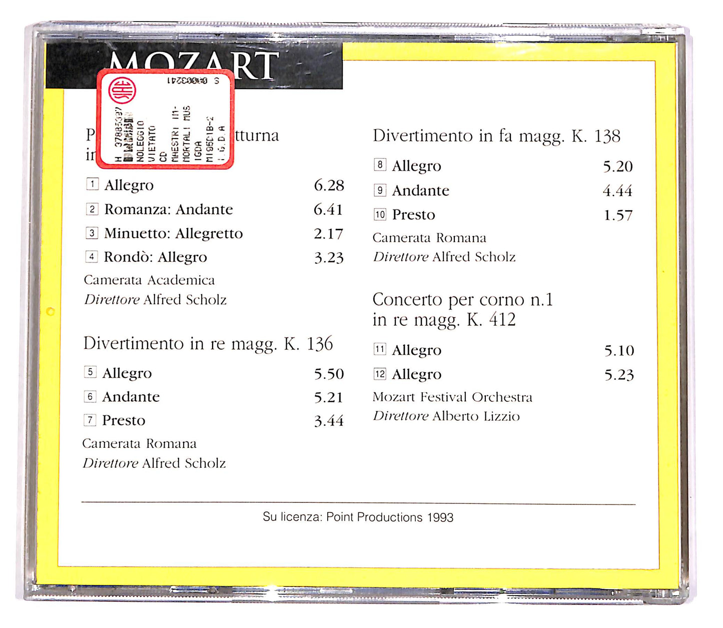 EBOND Mozart - Piccola Serenata K.525, K.136, K.138, N.1 K.412 EDITO CD CD057008