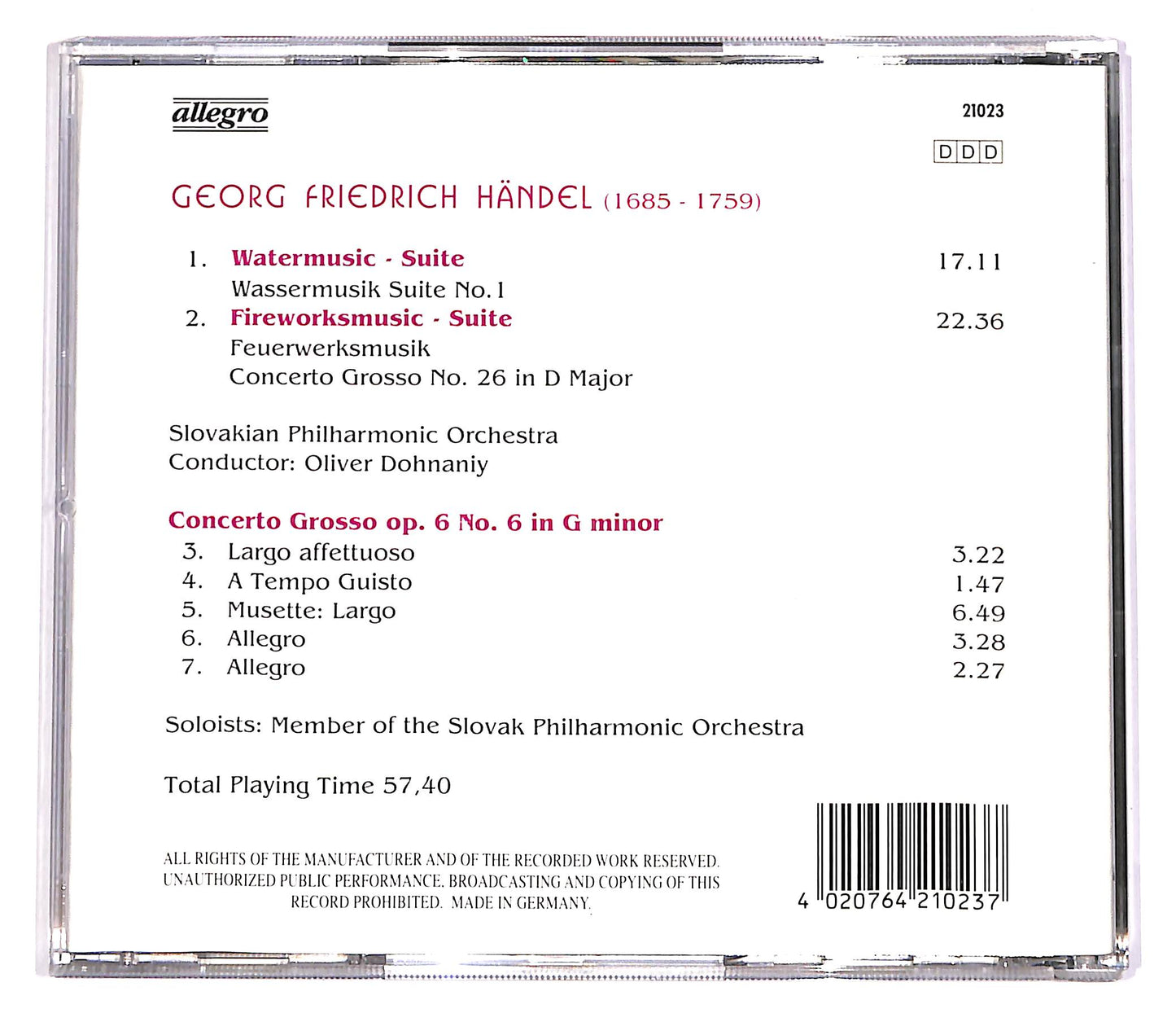 EBOND Georg Friedrich Handel - Watermusic - Fireworks Music CD CD057020
