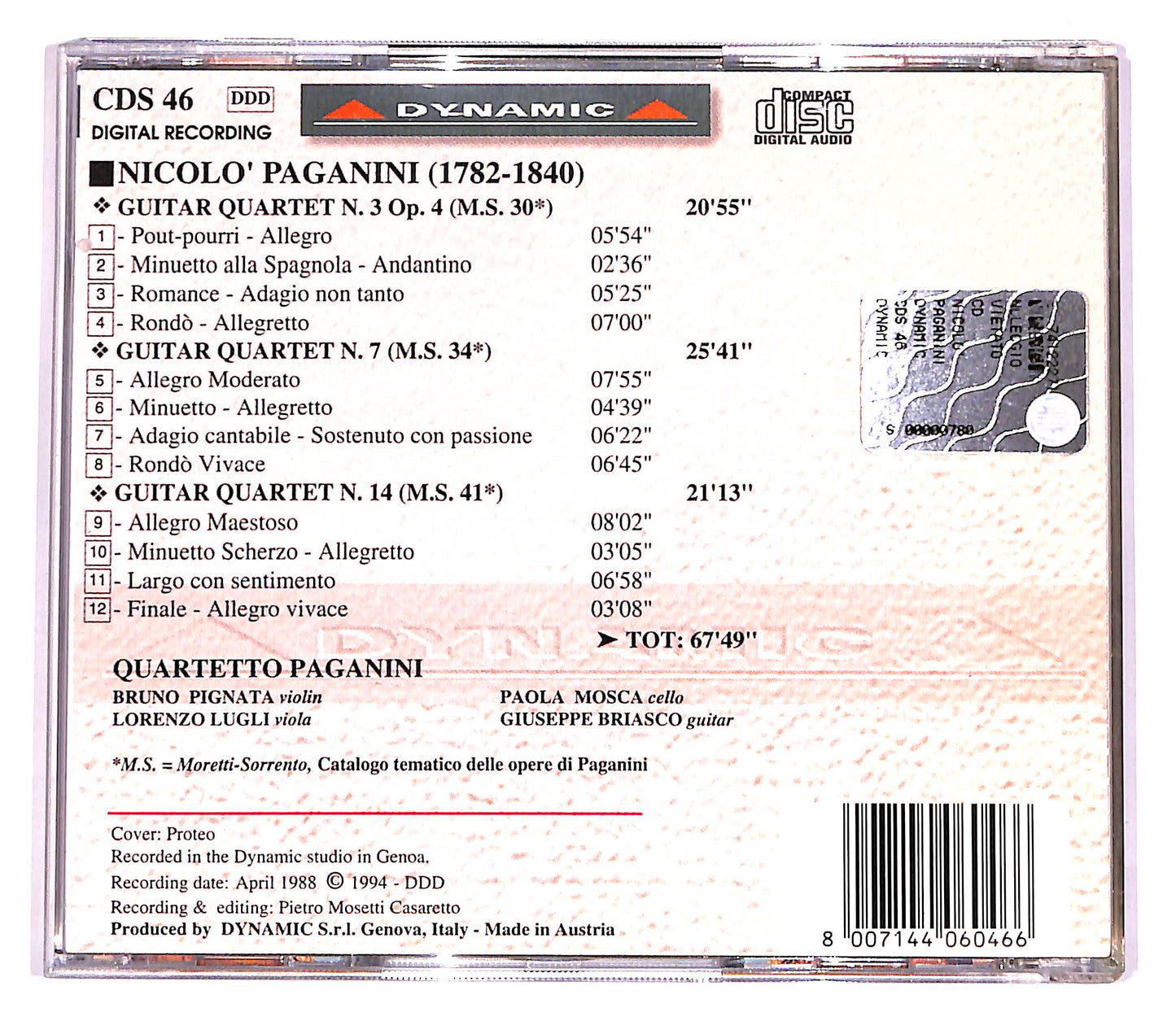EBOND Nicolo Paganini - Guitar Quartets N.3, 7, 14 CD CD057117