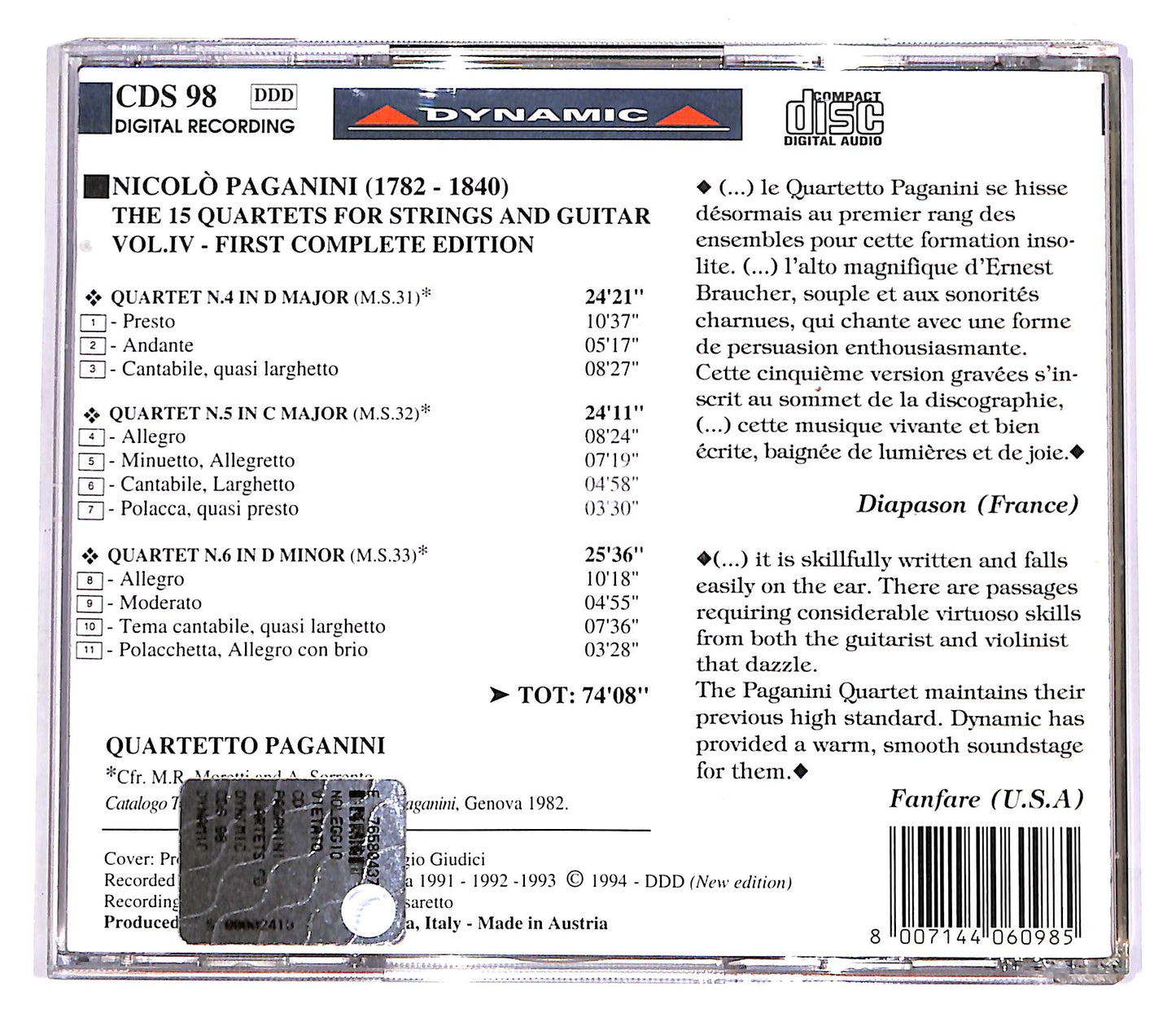 EBOND N. Paganini - Quartets For Strings And Gitar N.4, 5, 6 CD CD057238