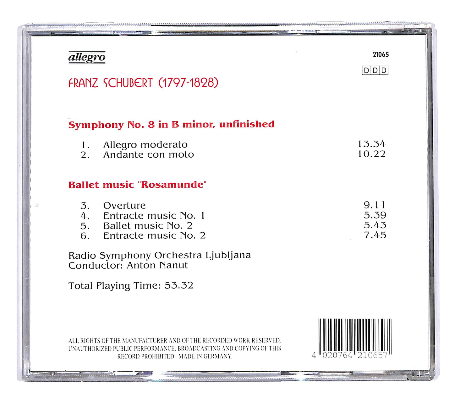 EBOND Franz Schubert - Symphony No. 8 Rosamunde CD CD057744
