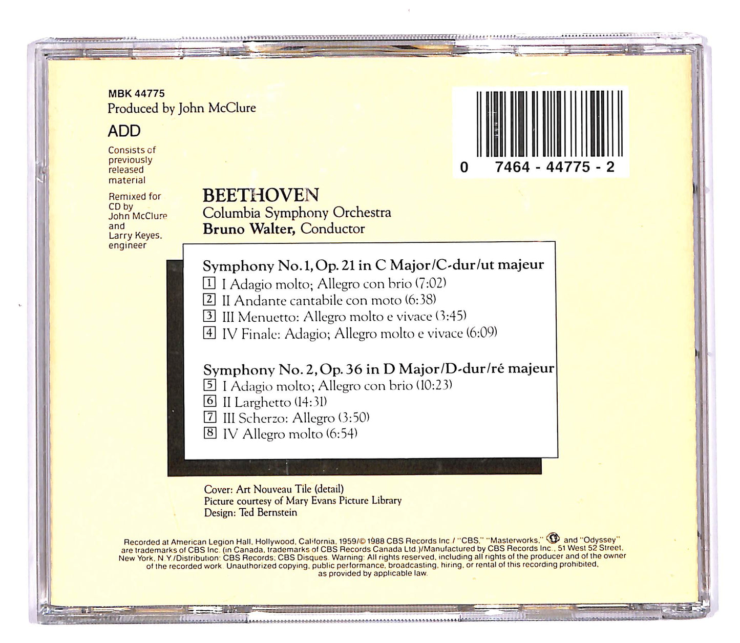 EBOND Beethoven Bruno Walter - Symphony No. 1 e 2 CD CD058047