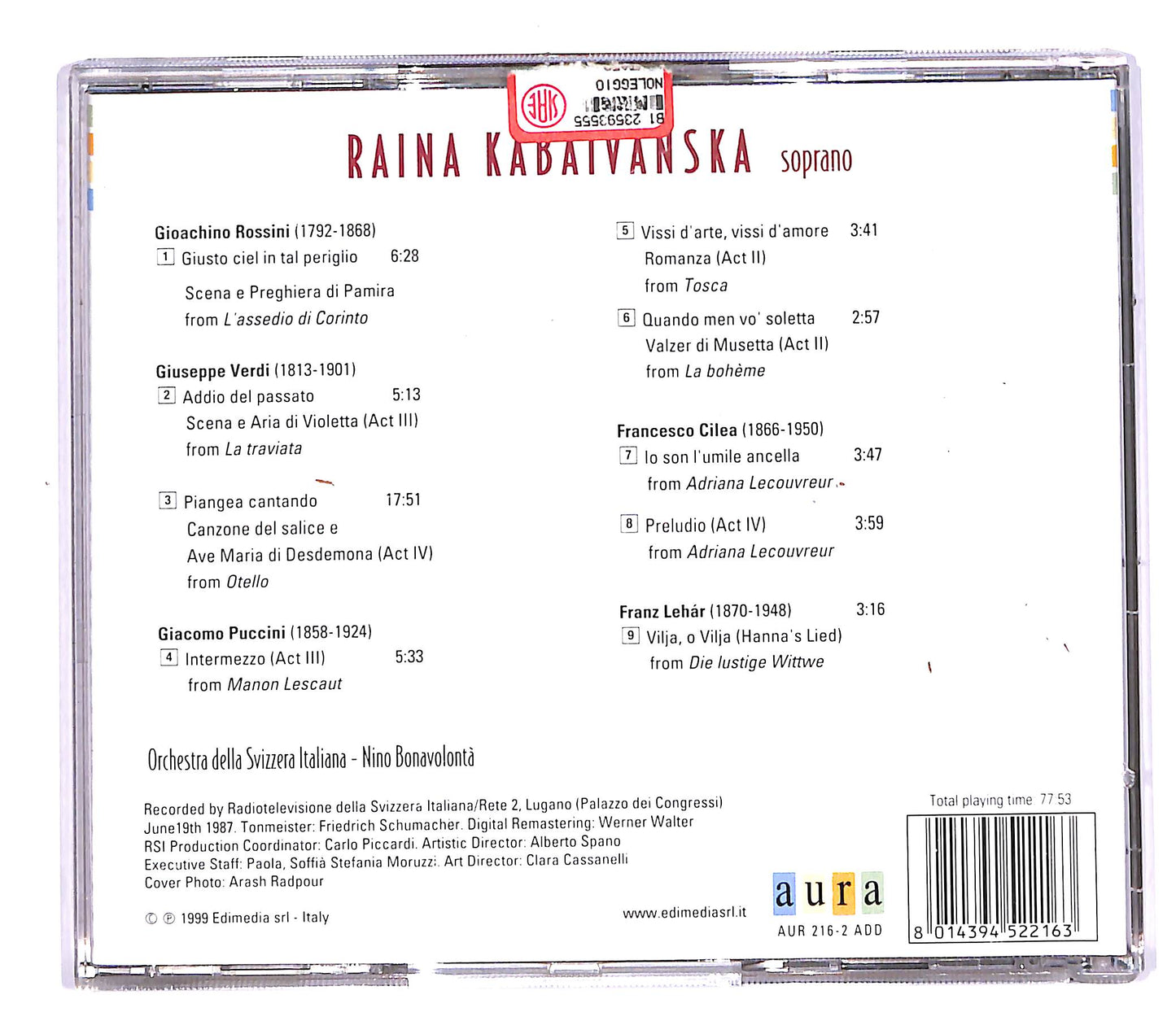 EBOND Raina Kabaivanska - Rossini Verdi Puccini Cilea Lehar CD CD058122