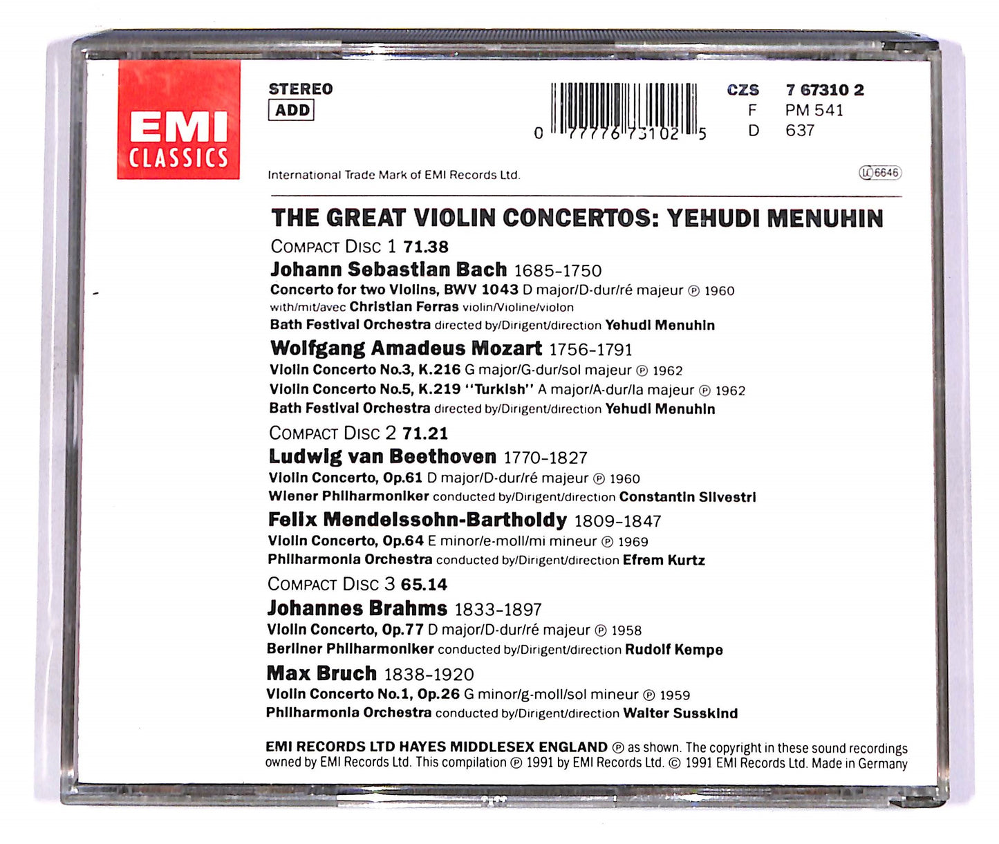EBOND The Great Violin Concertos - Yehudi Menuhin (3 dischi) CD CD058702