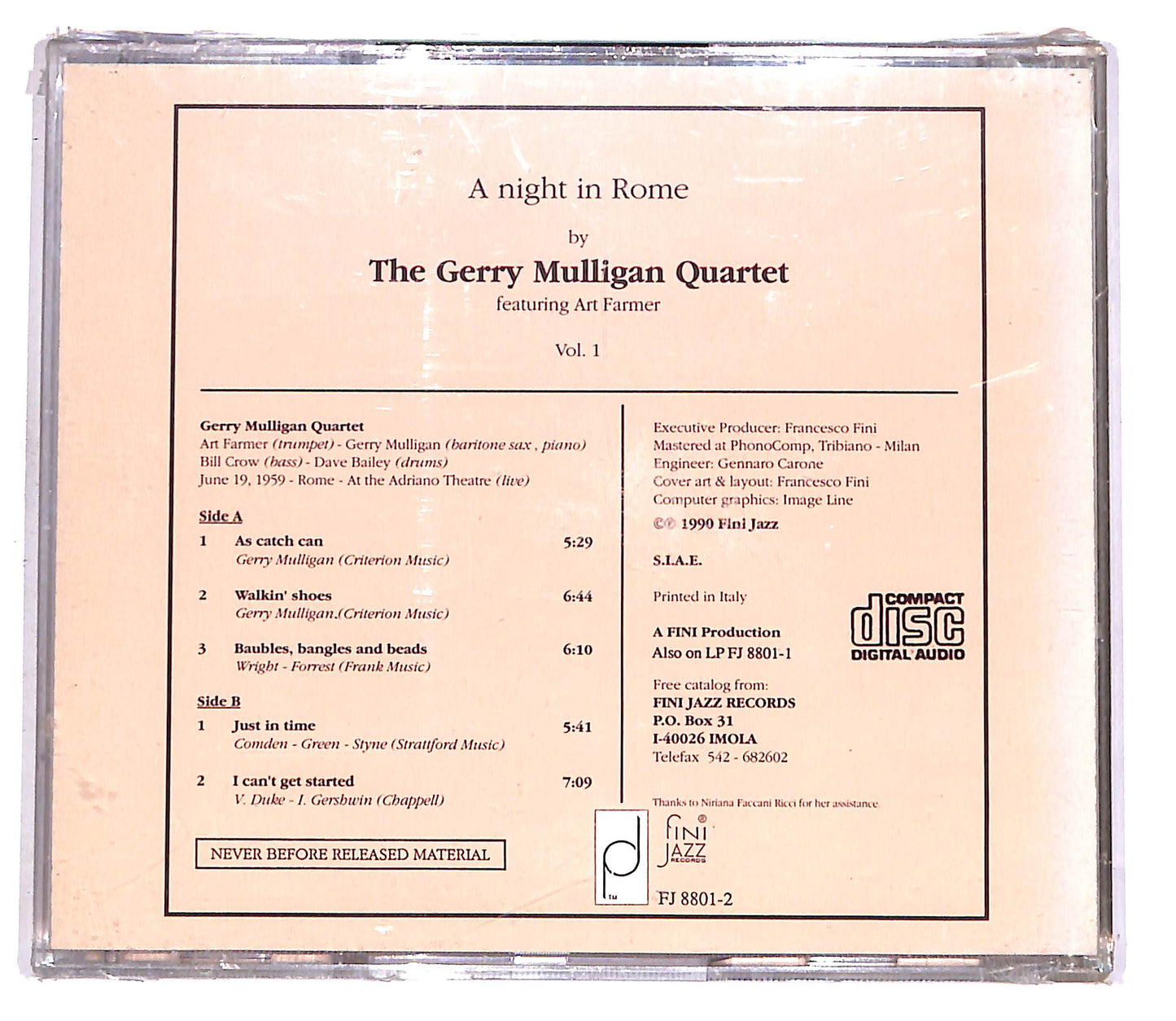 EBOND Gerry Mulligan - A Night In Rome Vol.1 EDITORIALE CD CD058834