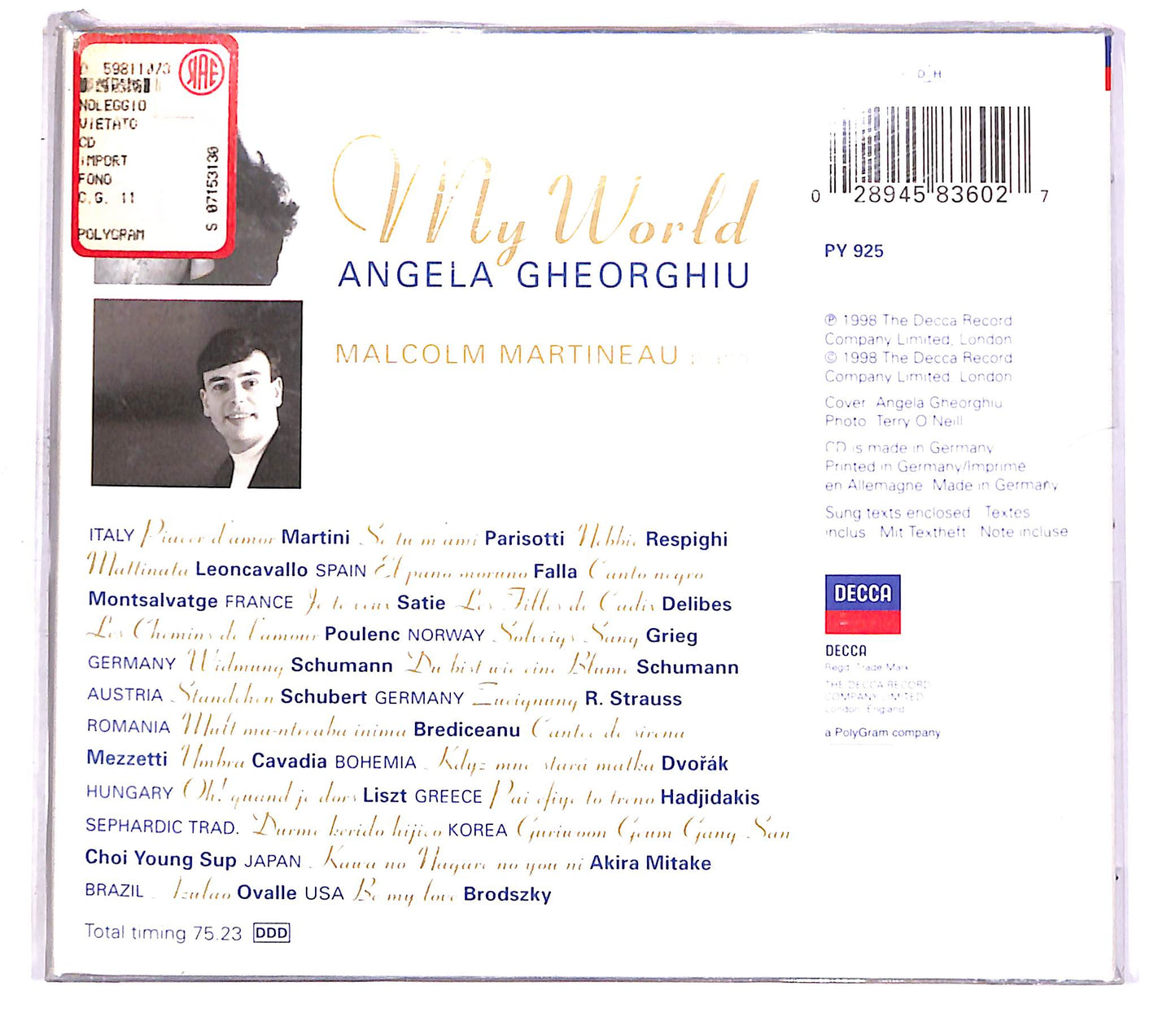 EBOND Angela Gheorghiu - My World - Songs From Around The Globe CD CD058840